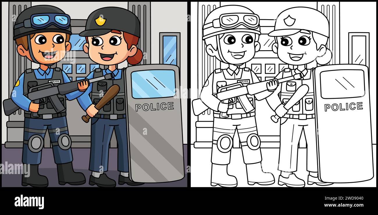 Officier de police dans Full Gear Coloring Illustration Illustration de Vecteur