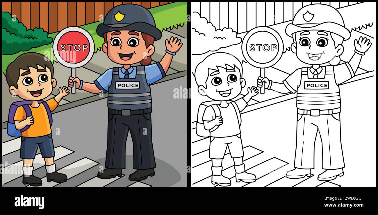 Illustration de la page de coloriage de l'agent de la circulation Illustration de Vecteur