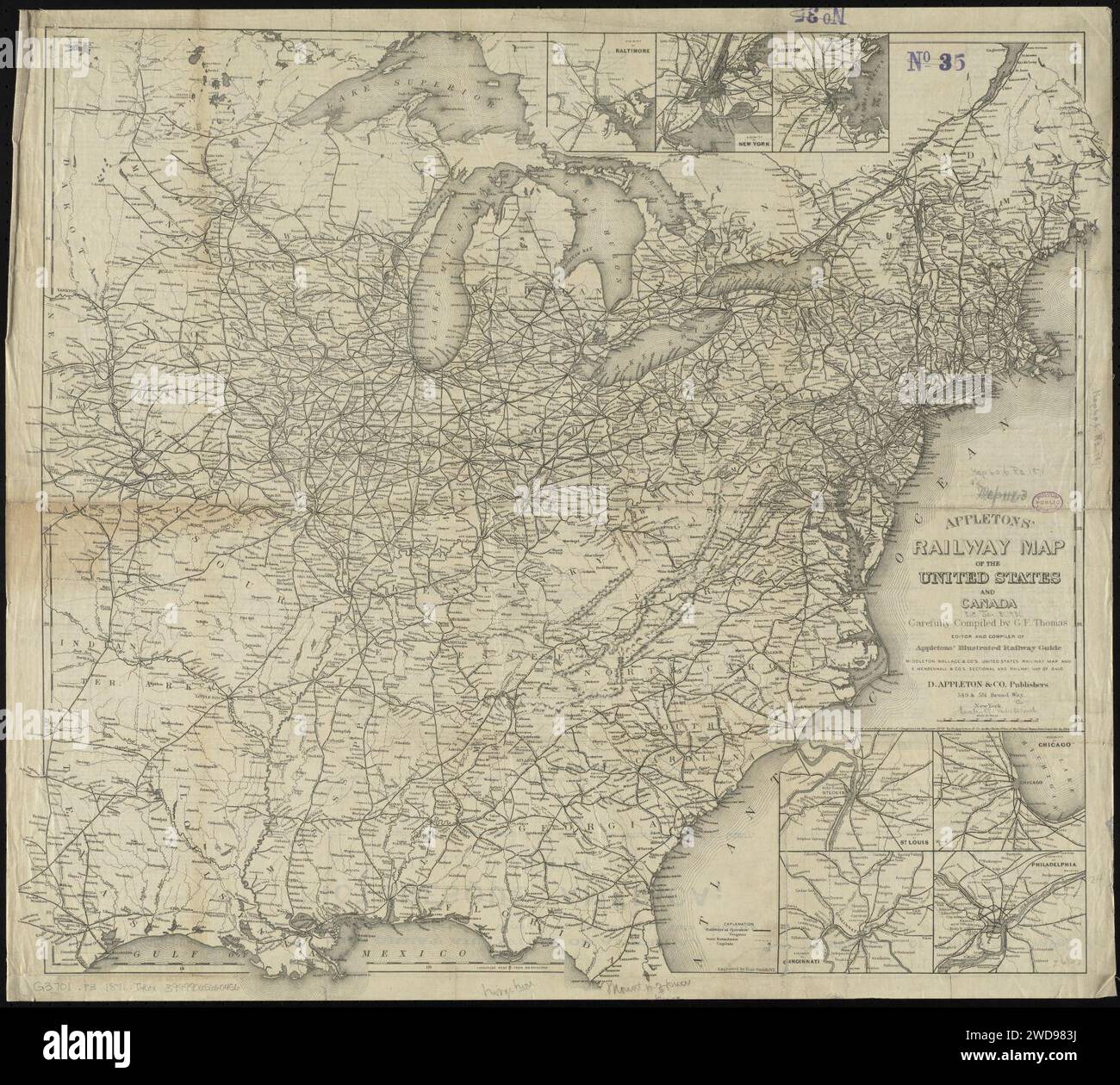 1871 Appletons' Railway map of the United States and Canada par G. F. Thomas et Rae. Smith, Banque D'Images