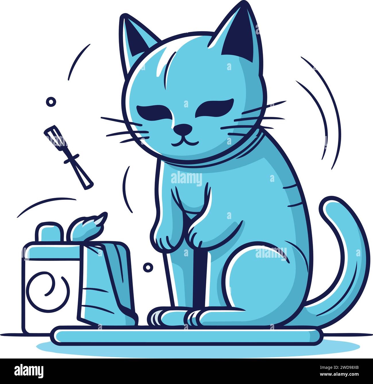 Mignon chat bleu de dessin animé assis sur les toilettes. Illustration vectorielle. Illustration de Vecteur