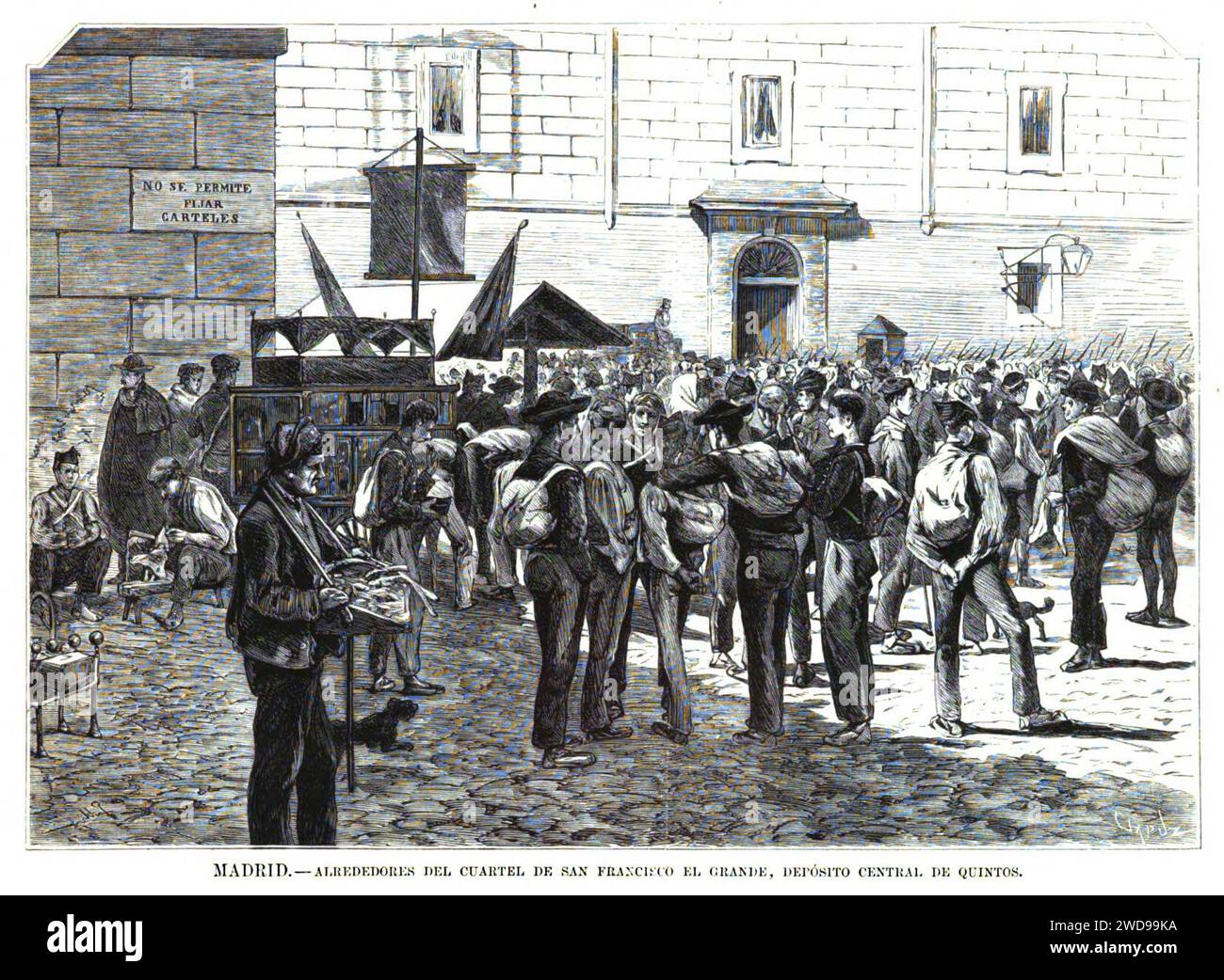 1875-11-30, la Ilustración Española y Americana, Madrid, alrededores del cuartel de San Francisco el Grande, depósito central de quintos. Banque D'Images