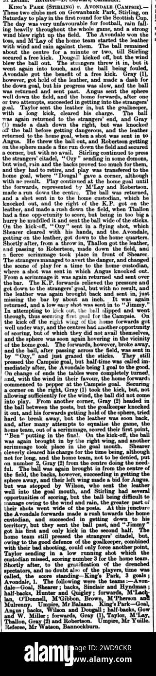 1885–86 Scottish Cup 1st Round, King's Park 3–1 Avondale, Stirling Saturday observer, 17 septembre 1885. Banque D'Images