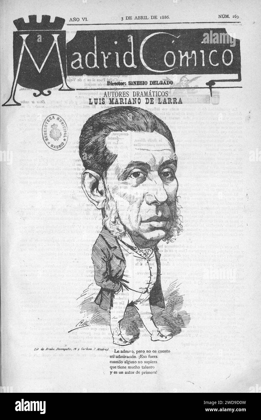1886-04-03, Madrid Cómico, Luis Mariano de Larra, Cilla. Banque D'Images