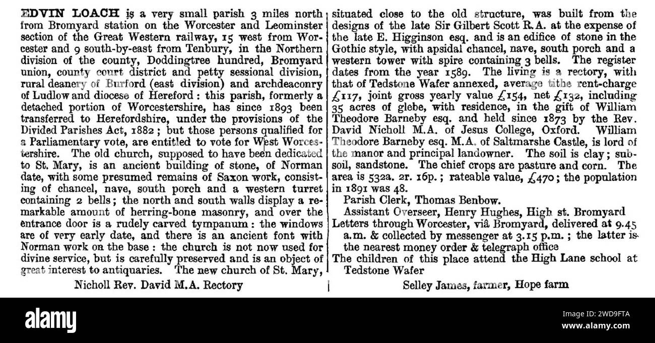1895 Edvin Loach Kelly's Directory of Herefordshire & Shropshire part 1 Herefordshire p.51. Banque D'Images