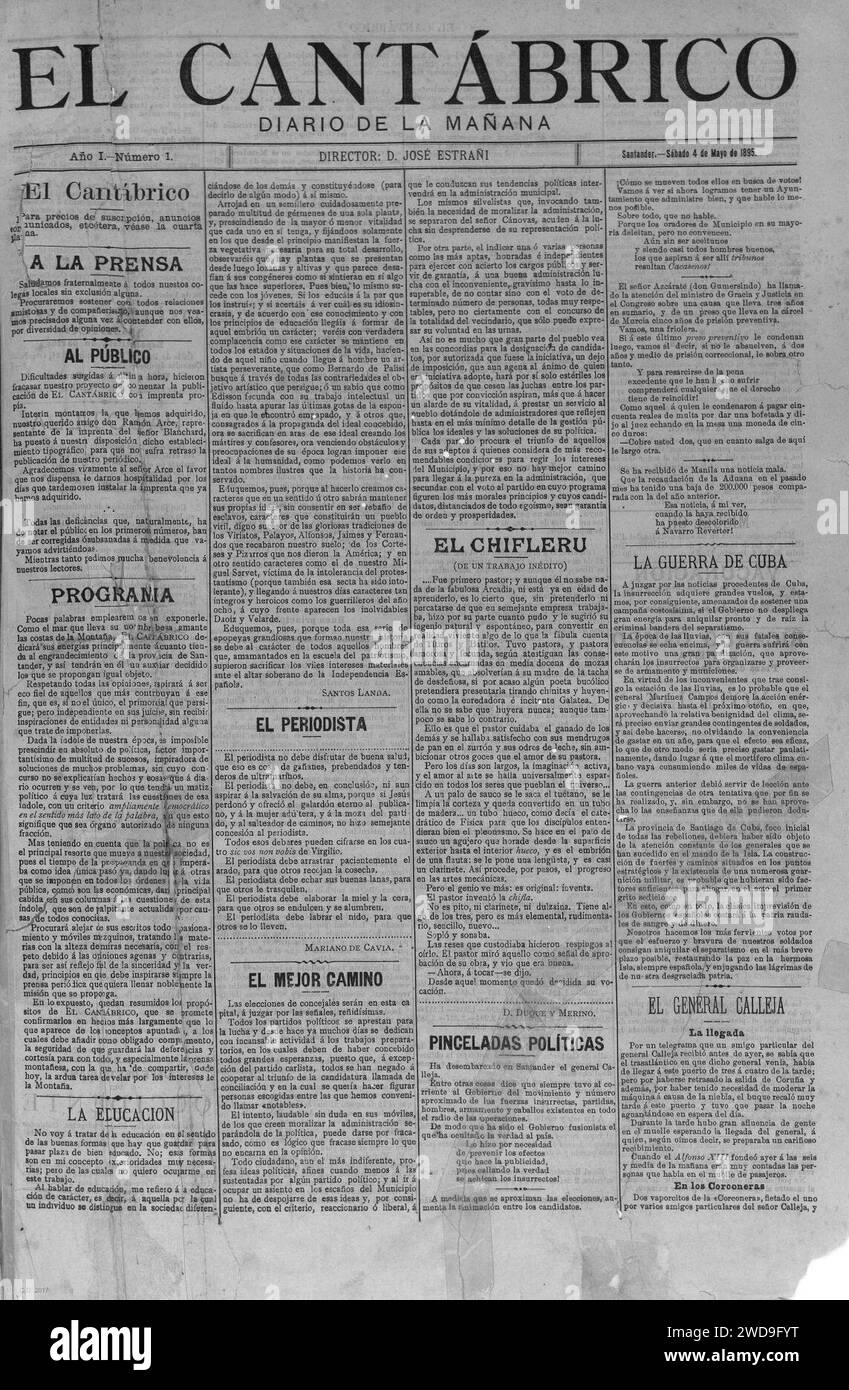 1895-05-04, El Cantábrico, p. 1. Banque D'Images