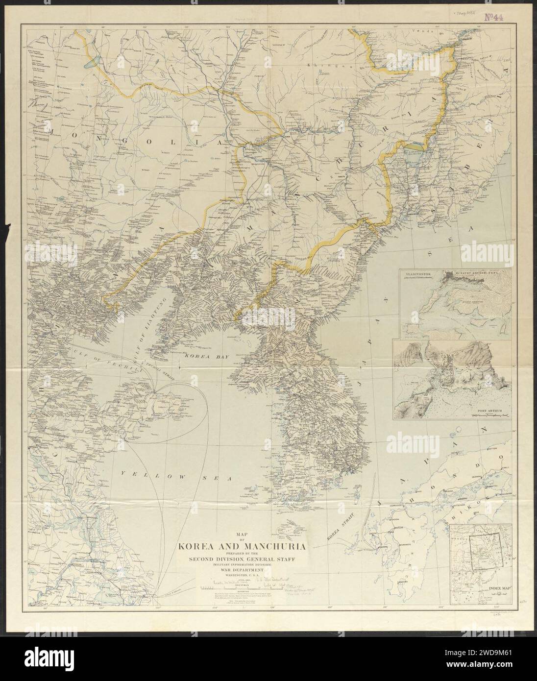 1904 carte de la Corée et de la Mandchourie, par la deuxième division, état-major général, (division d'information militaire), département de la Guerre, États-Unis, Banque D'Images