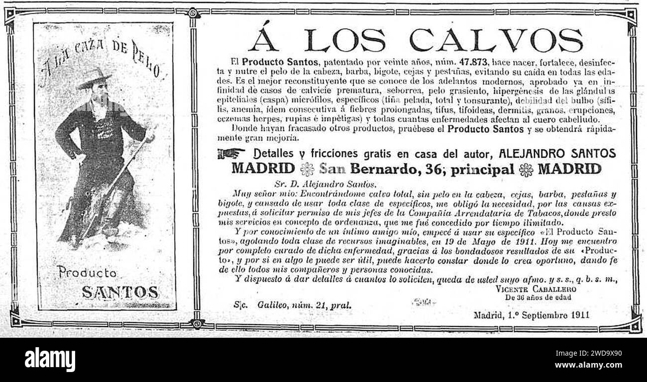 1912-03-06--Producto-Santos-a-los-calvos. Banque D'Images