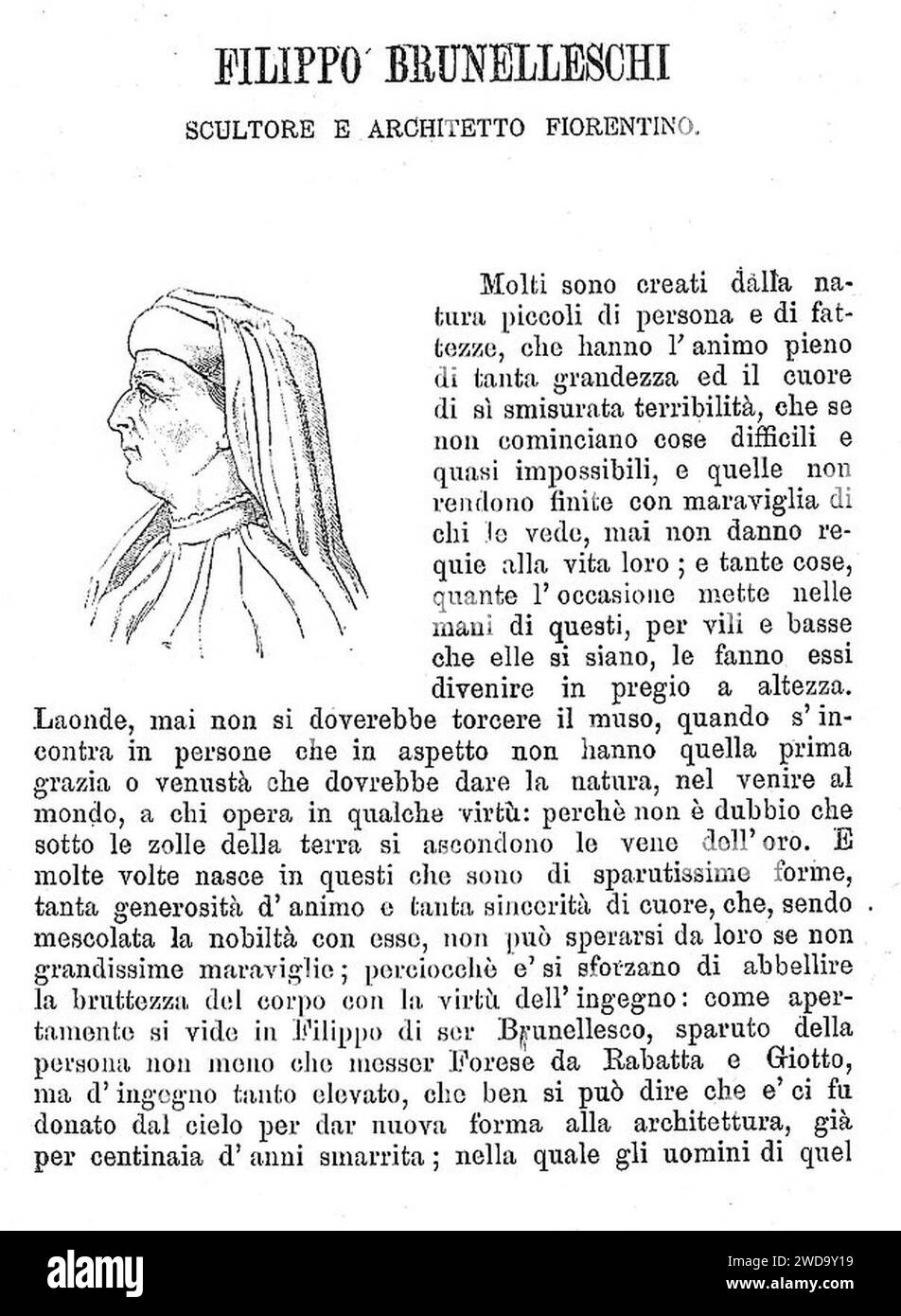1913-Vasari-le-vite-pag-282-Filippo-Brunelleschi. Banque D'Images