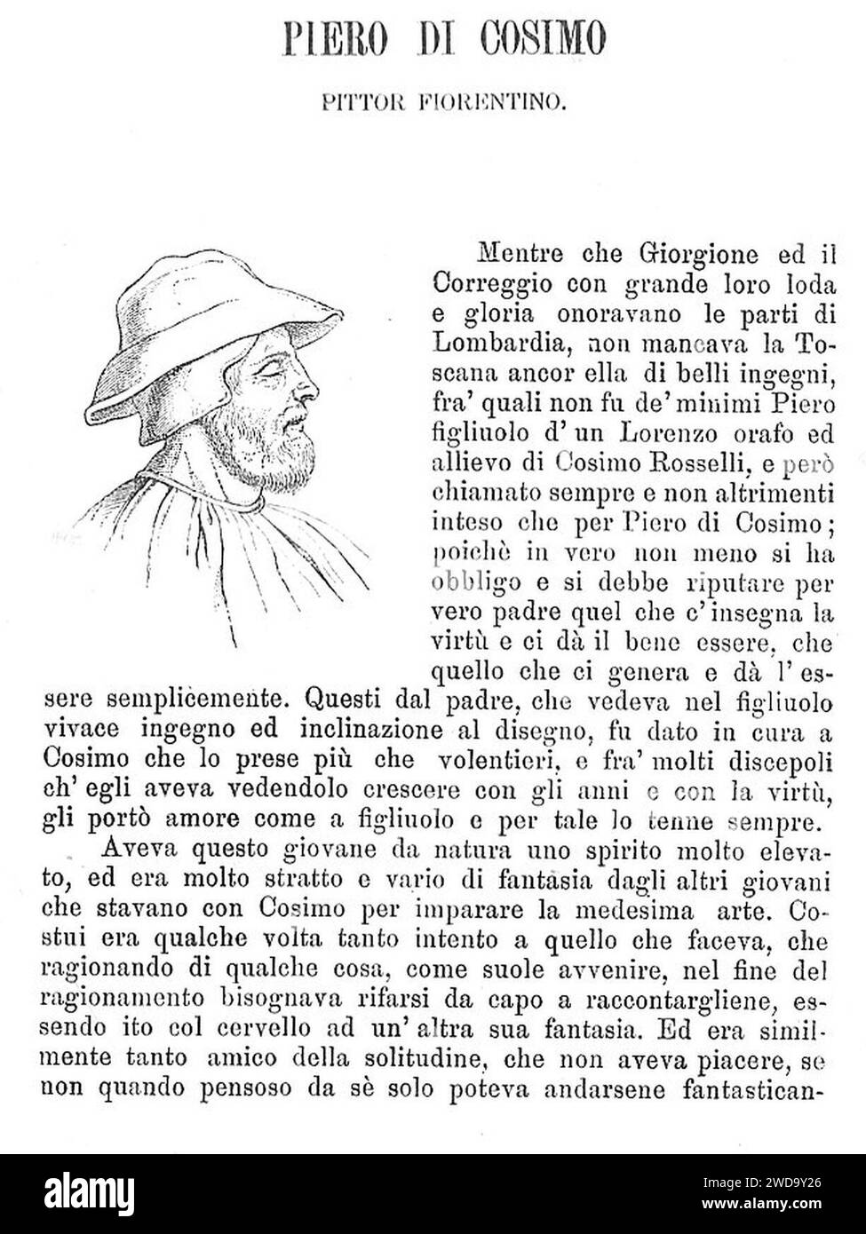 1913-Vasari-le-vite-pag-508-Piero-di-Cosimo. Banque D'Images