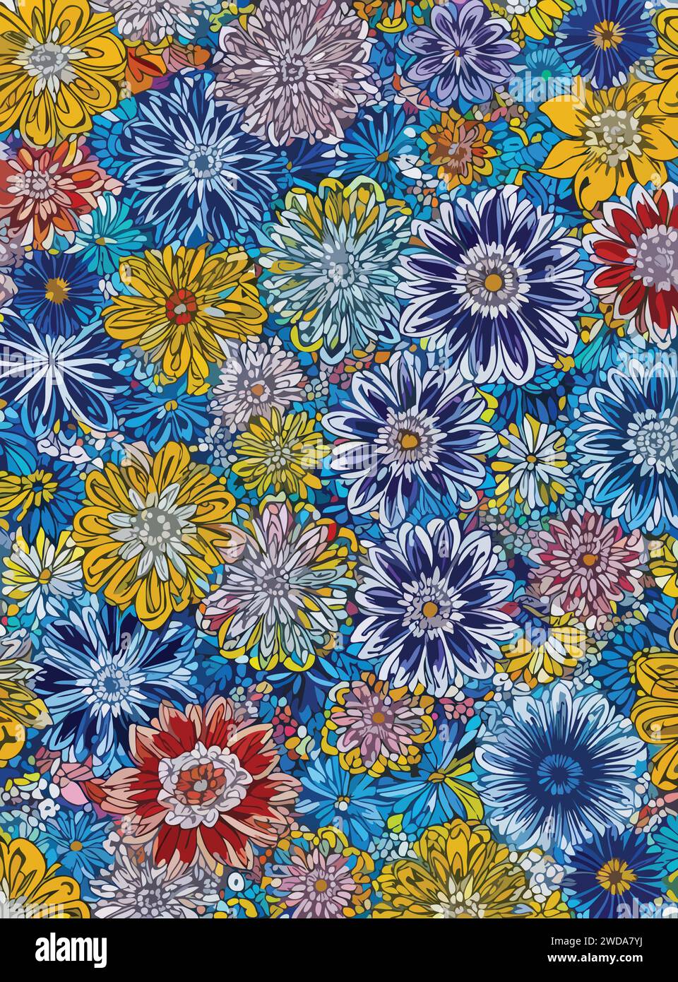 Contraste floral : une symphonie florale éclatante, œuvre abstraite. Illustration de Vecteur