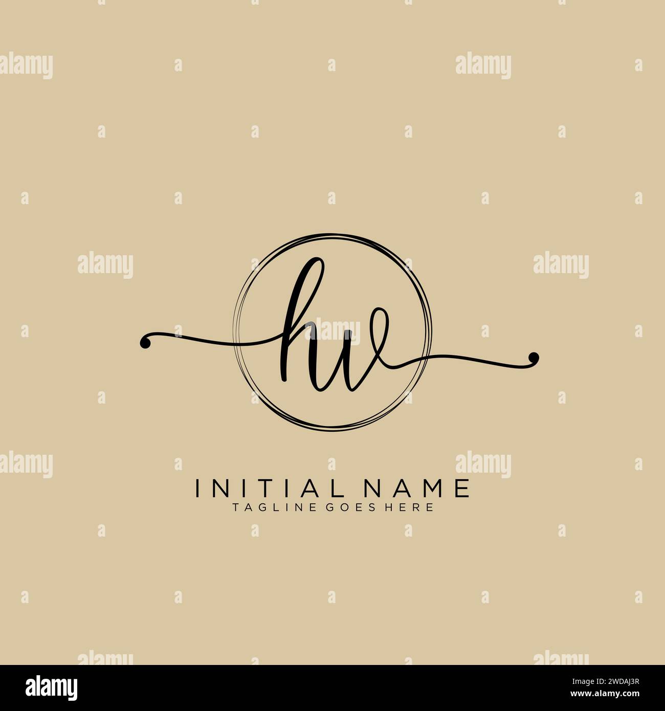 Logo manuscrit initial HV avec cercle Illustration de Vecteur