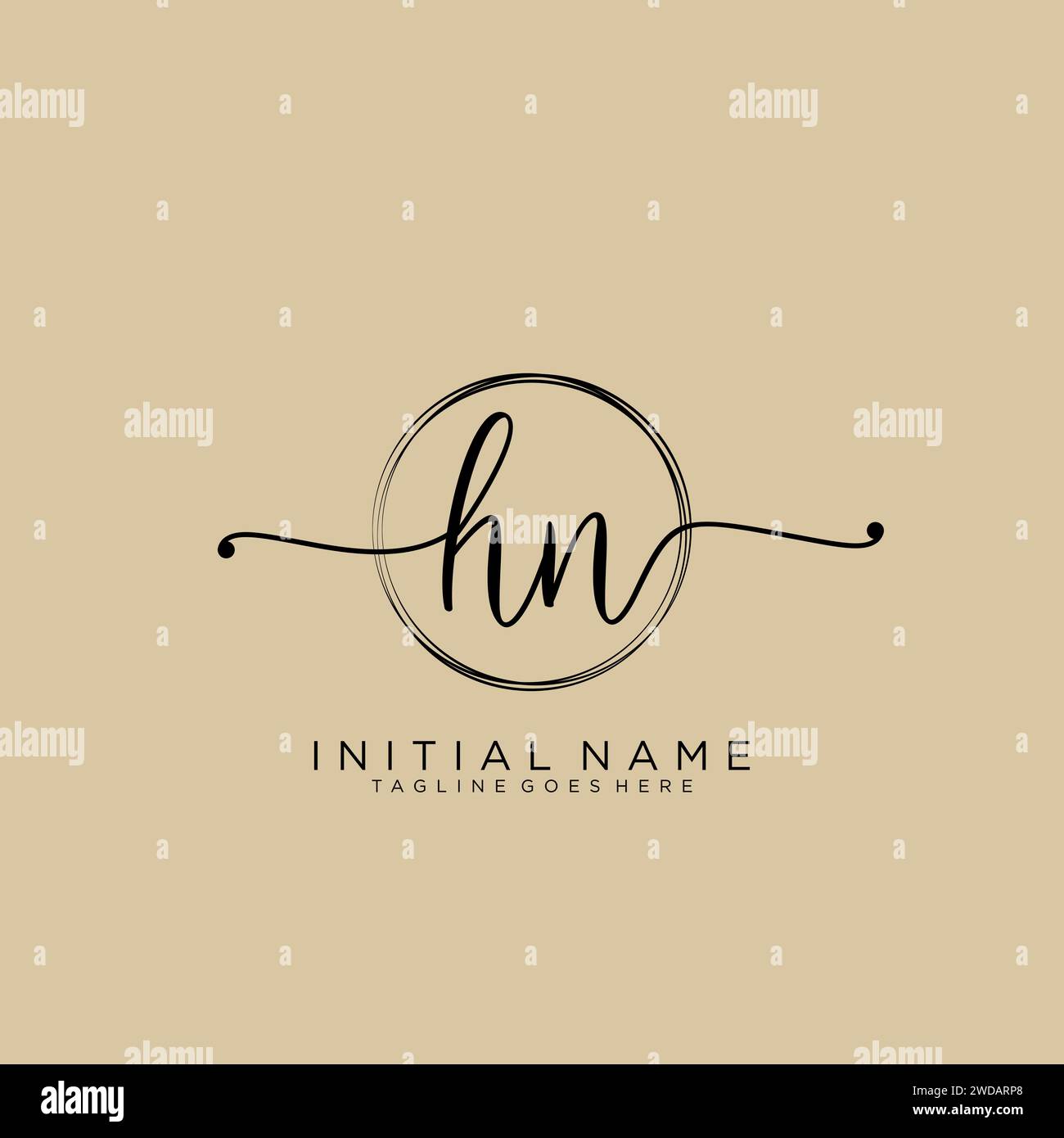 HN logo d'écriture manuscrite initial avec cercle Illustration de Vecteur