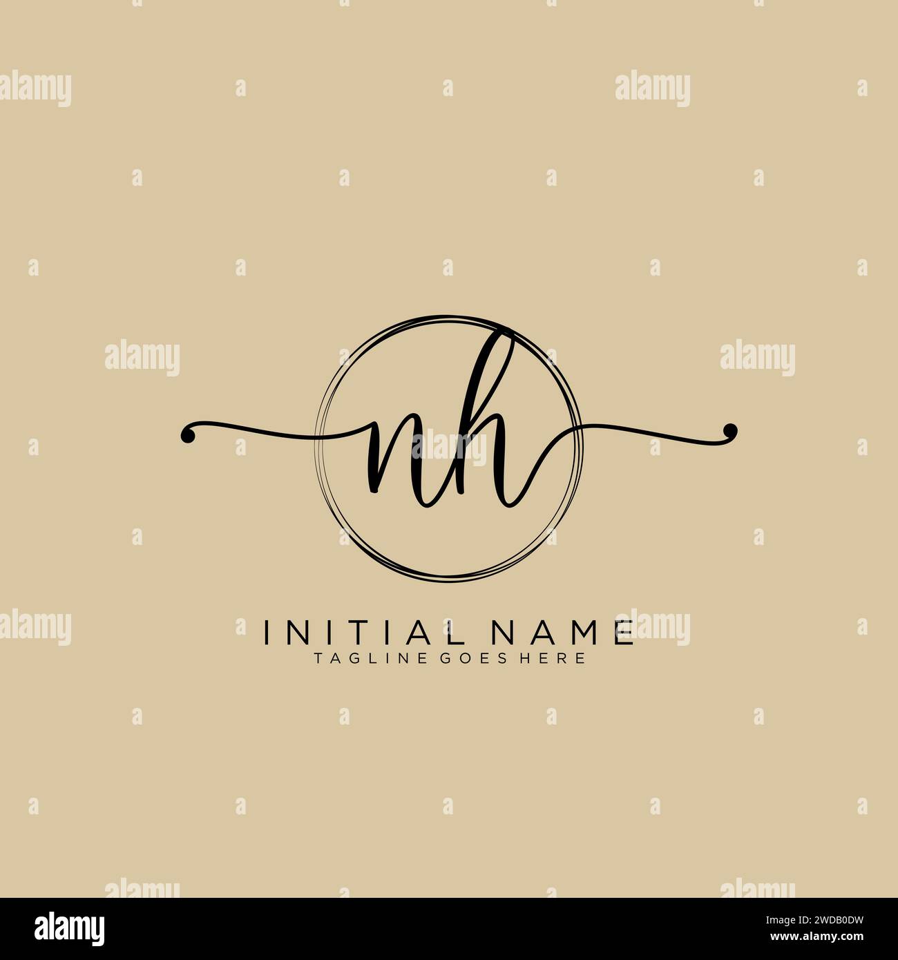 NH logo manuscrit initial avec cercle Illustration de Vecteur