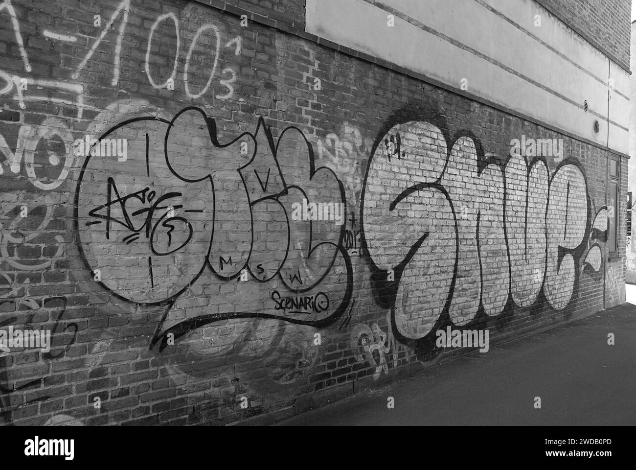 Copenhague / Danemark  10 mars 2017 -Graffiti sur le mur dans la borgade d'entern amager sur l'île d'Amager. ( Photo. Francis Dean/Deanpictures.) Banque D'Images