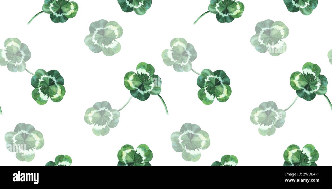 St. Patrick s jour modèle sans couture sur fond blanc. Fond de nature avec trèfle aquarelle. Motif feuilles de trèfle aquarelle d'été. Banque D'Images