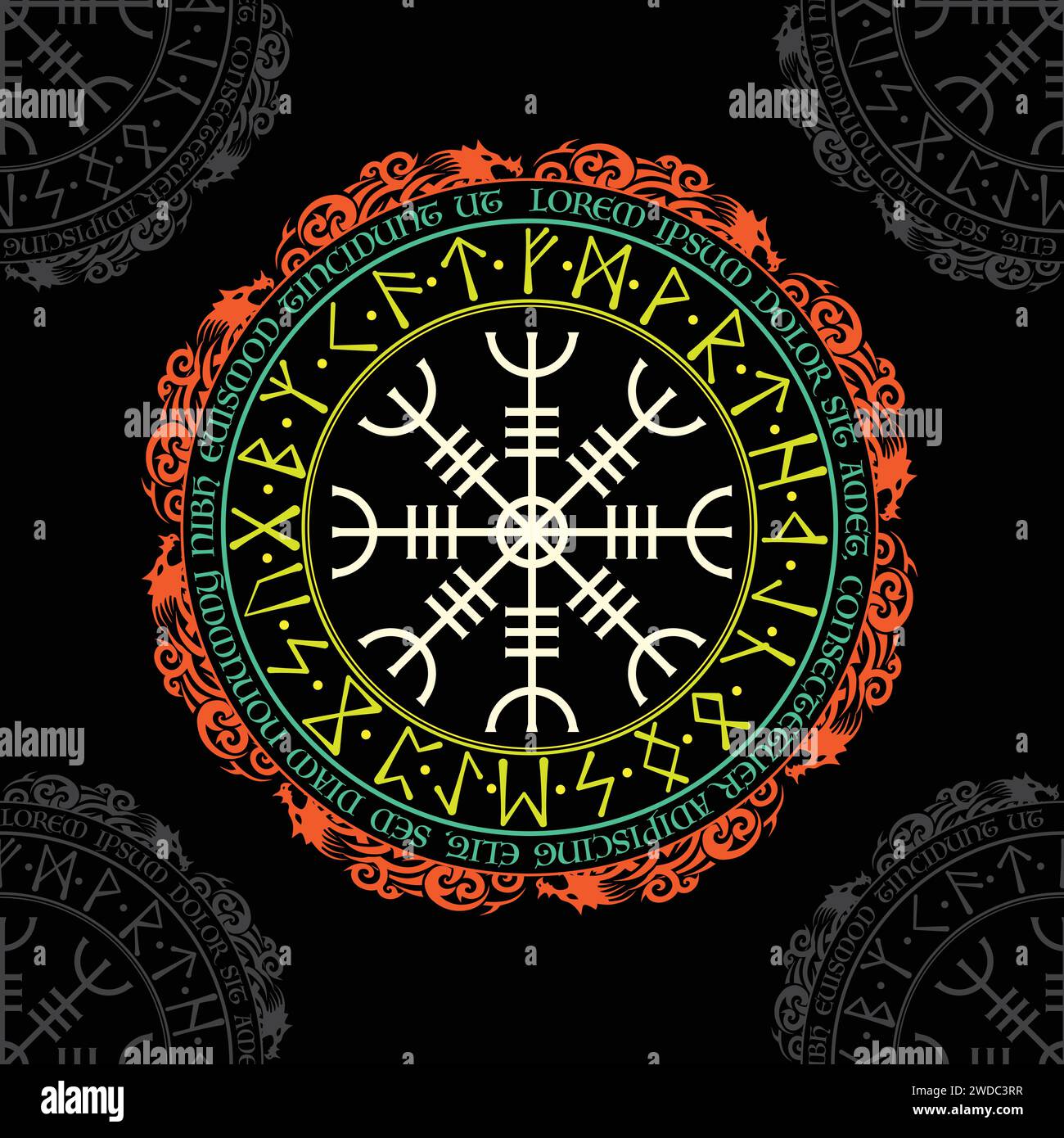 Blanc scandinave Helm of Awe cercle runes Illustration de Vecteur