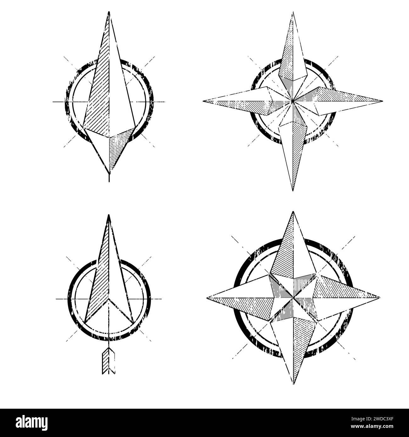 Flèches grunge blanches du compas circulaire définies Illustration de Vecteur