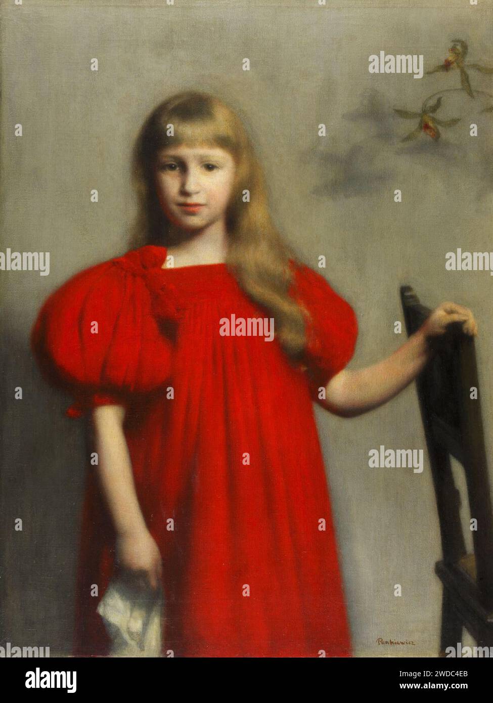 Józef Pankiewicz - Portret dziewczynki W czerwonej sukience. Banque D'Images