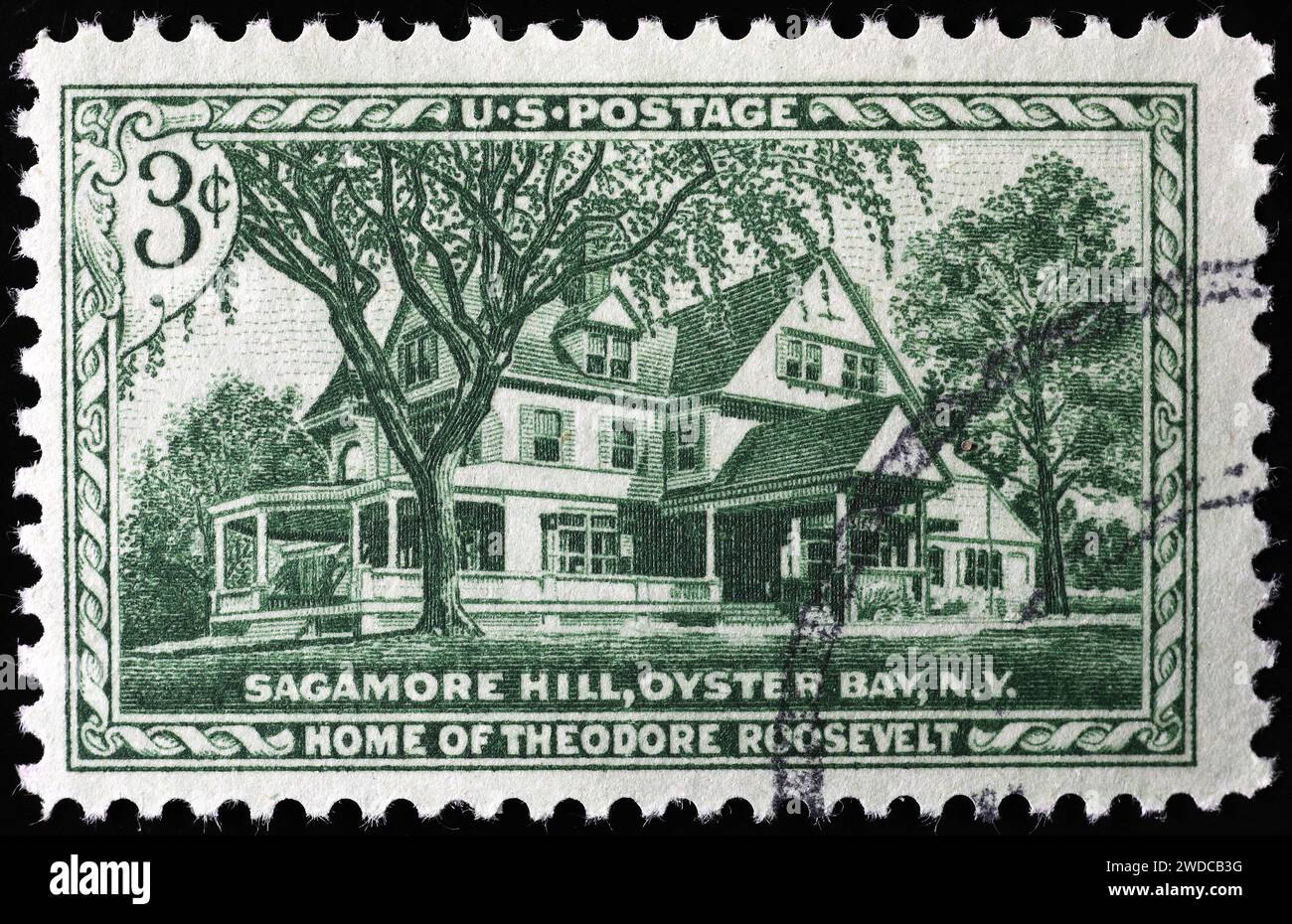 Maison de Theodore Roosevelt sur timbre-poste américain vintage Banque D'Images