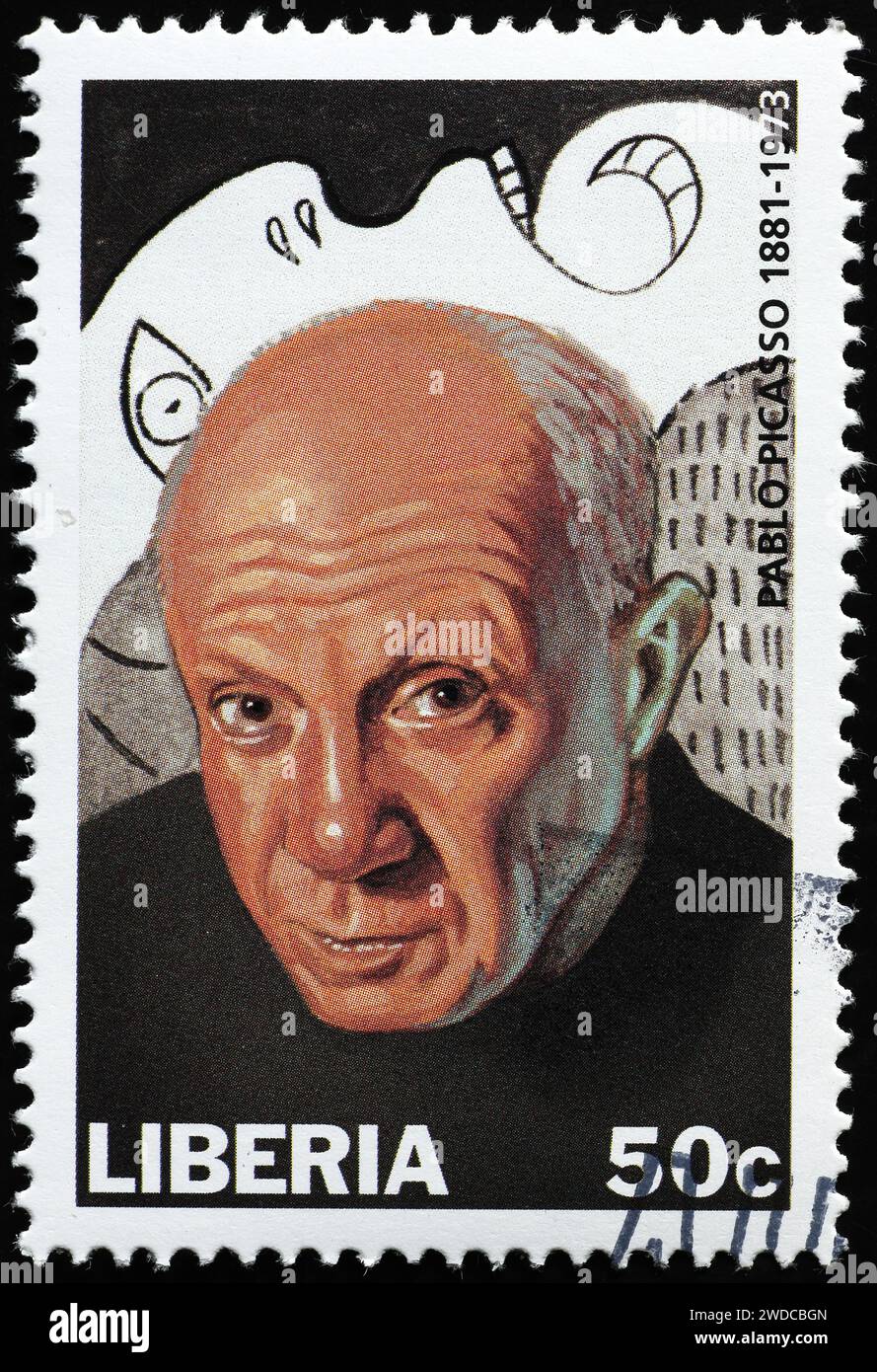 Portrait de Pablo Picasso sur timbre-poste du Liberia Banque D'Images