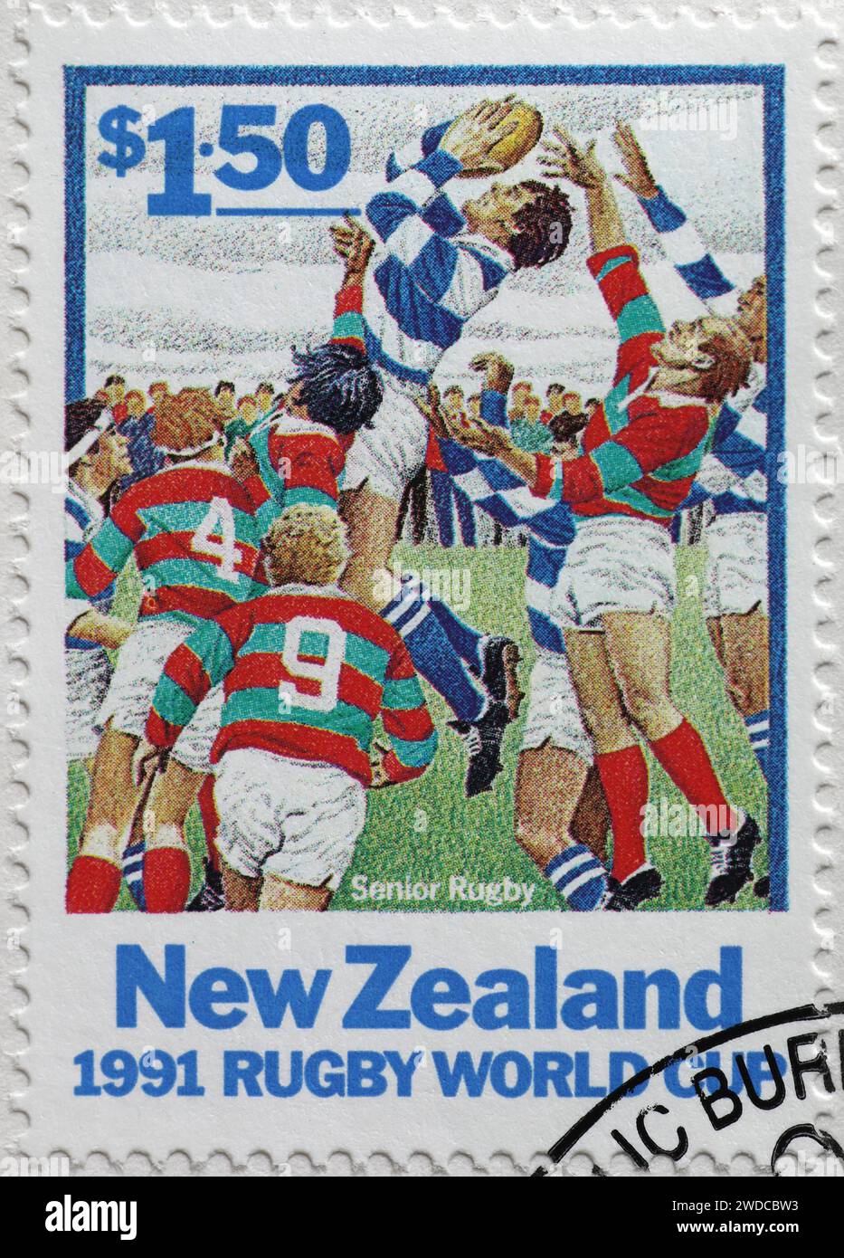 Rugby senior célébré sur un timbre-poste néo-zélandais Banque D'Images