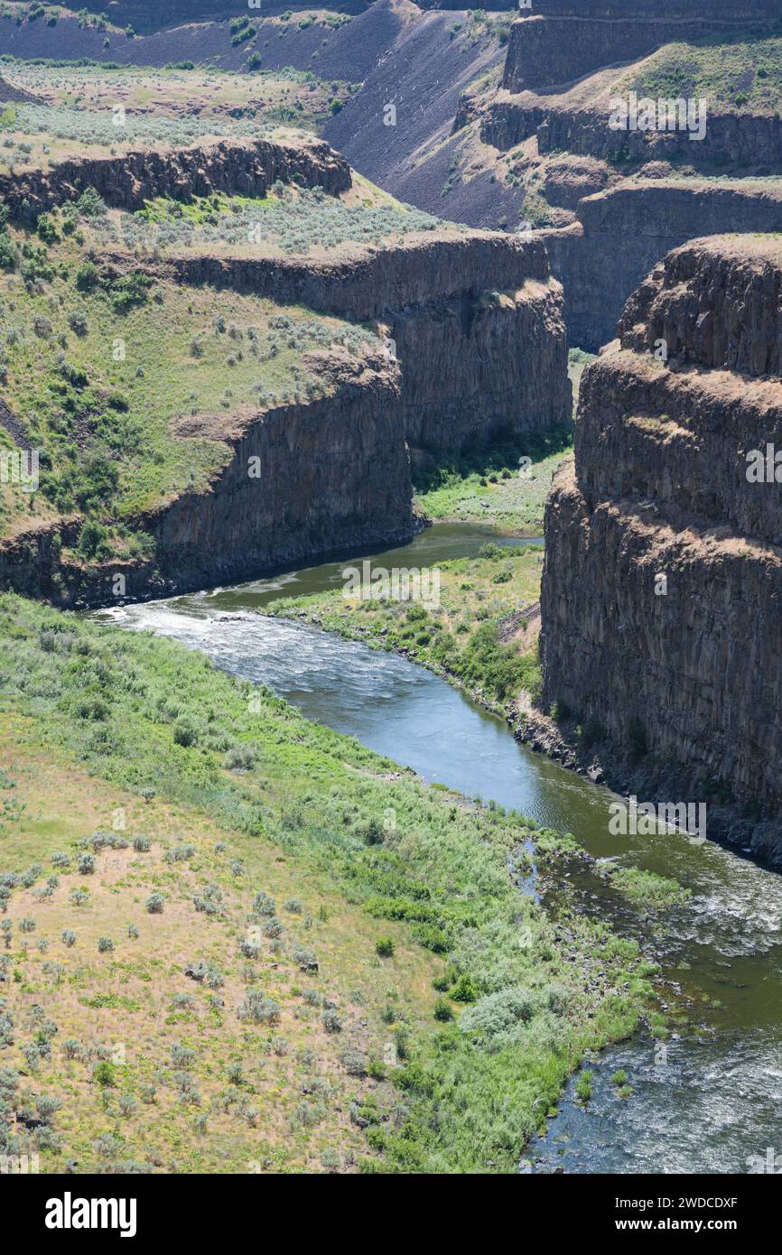 Rivière Palouse traversant une gorge sinueuse de basalte colonnaire au printemps Banque D'Images