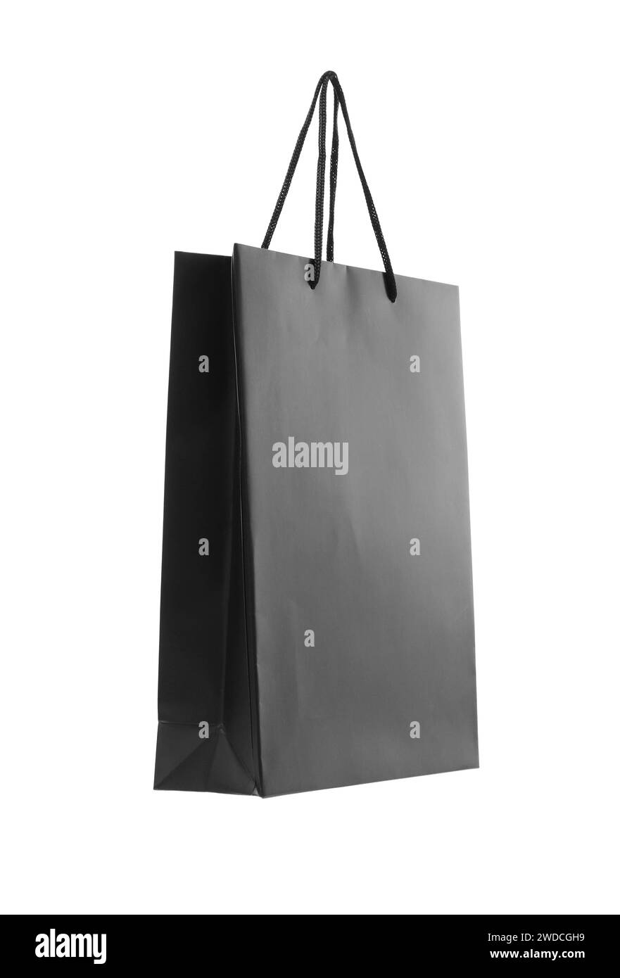 Sac à provisions en papier noir isolé sur blanc Banque D'Images