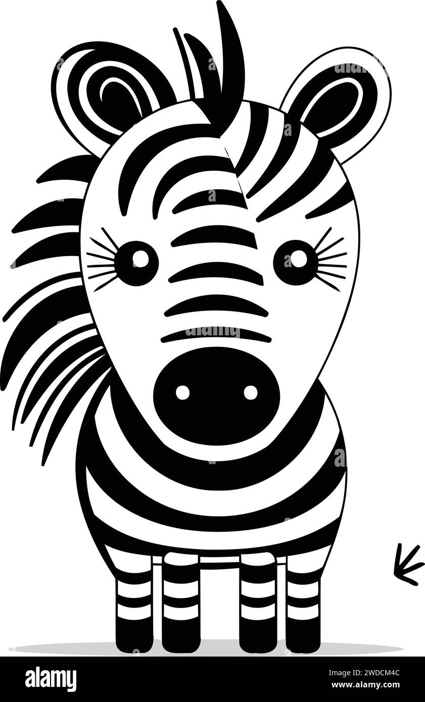 Zebra. Animal de bande dessinée mignon. Illustration vectorielle en noir et blanc. Illustration de Vecteur