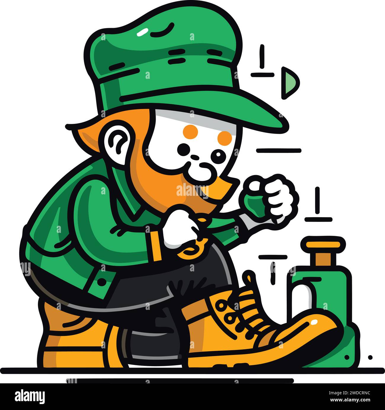 Illustration d'un leprechaun drôle assis et réparant des chaussures Illustration de Vecteur