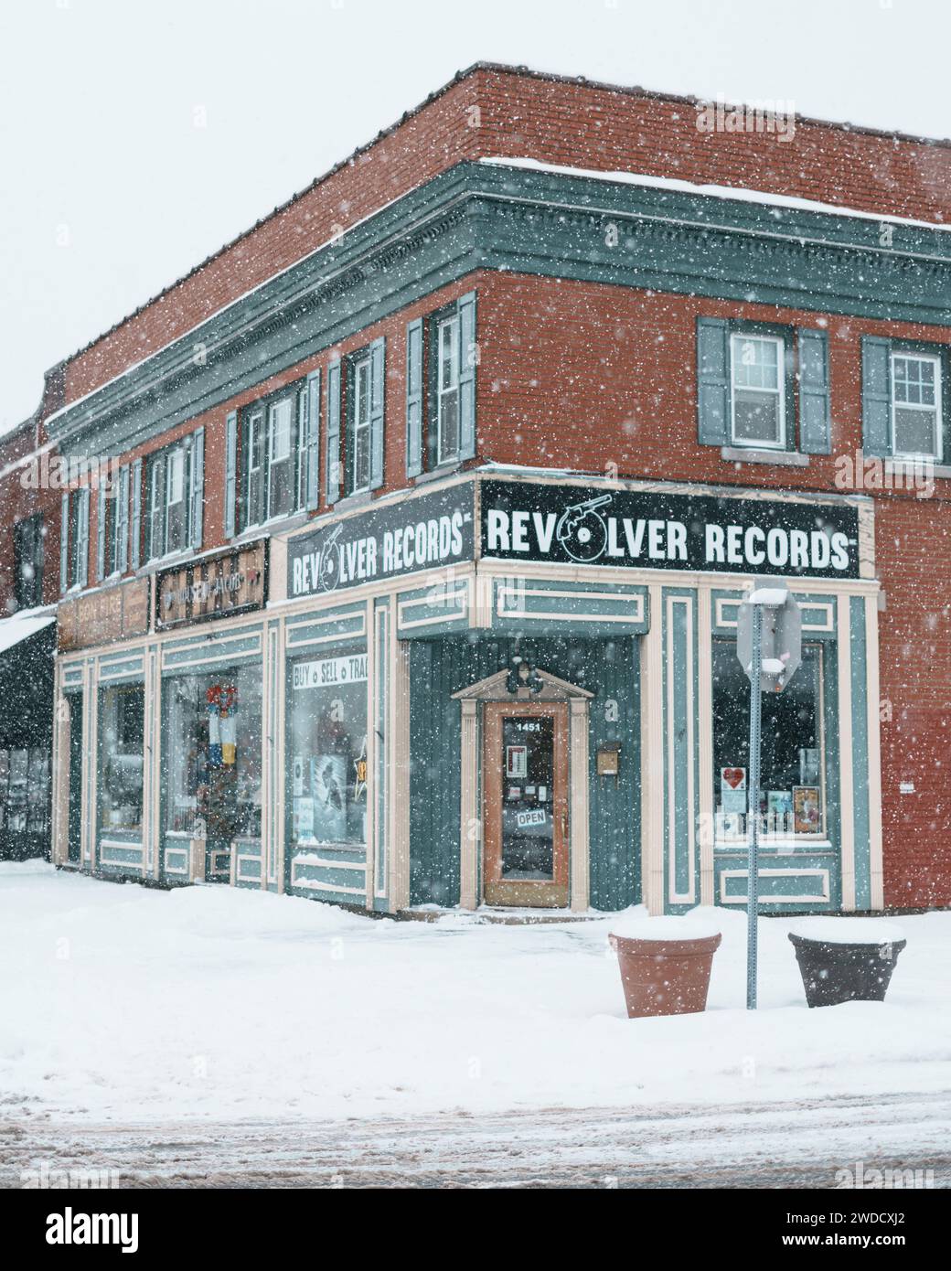 Revolver Records sur une journée d'hiver enneigée, Buffalo, New York Banque D'Images