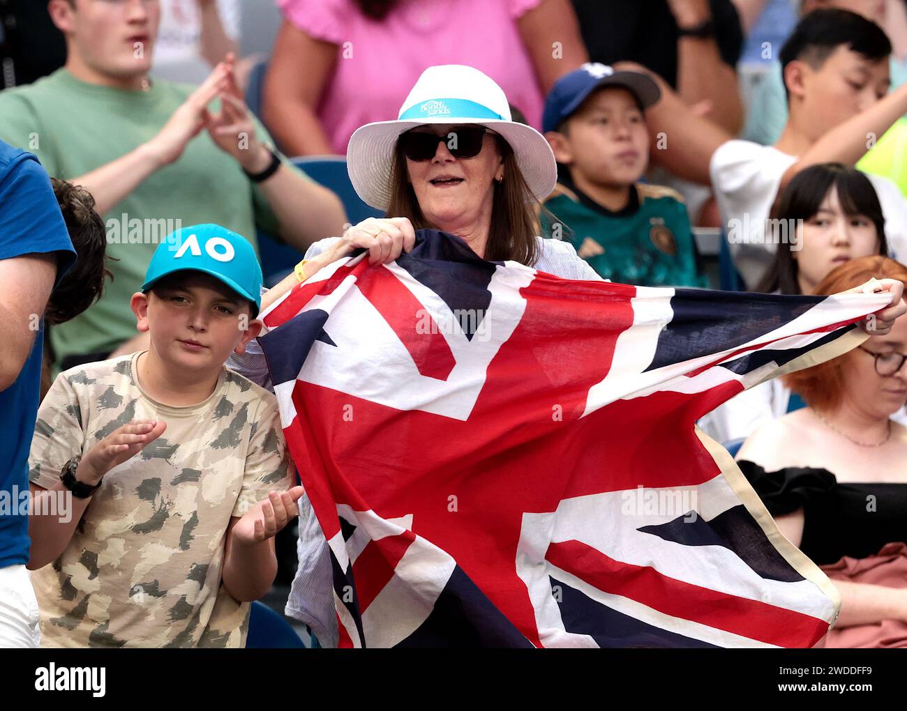 Melbourne, Australie, 20 janvier 2024. Fans de Grande-Bretagne lors du Grand Chelem de tennis de l'Open d'Australie 2024 à Melbourne Park. Crédit photo : Frank Molter/Alamy Live news Banque D'Images