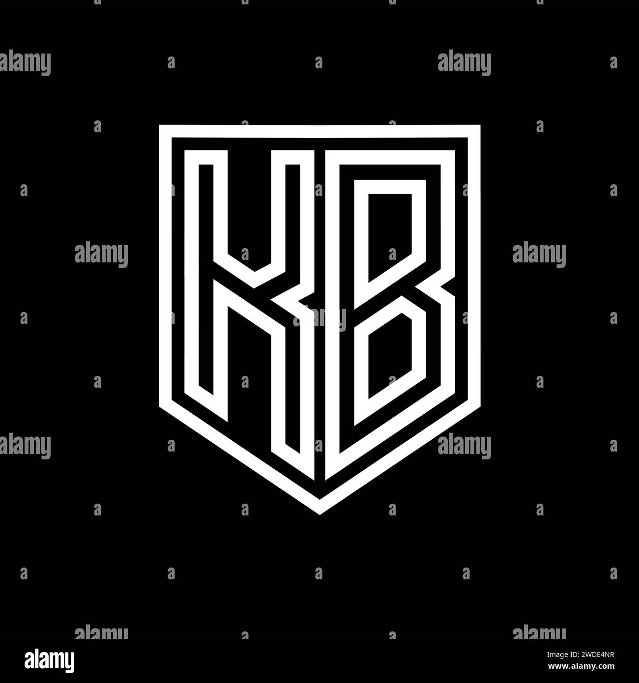 KB Letter logo monogramme bouclier ligne géométrique à l'intérieur du bouclier isolé modèle de conception de style Banque D'Images