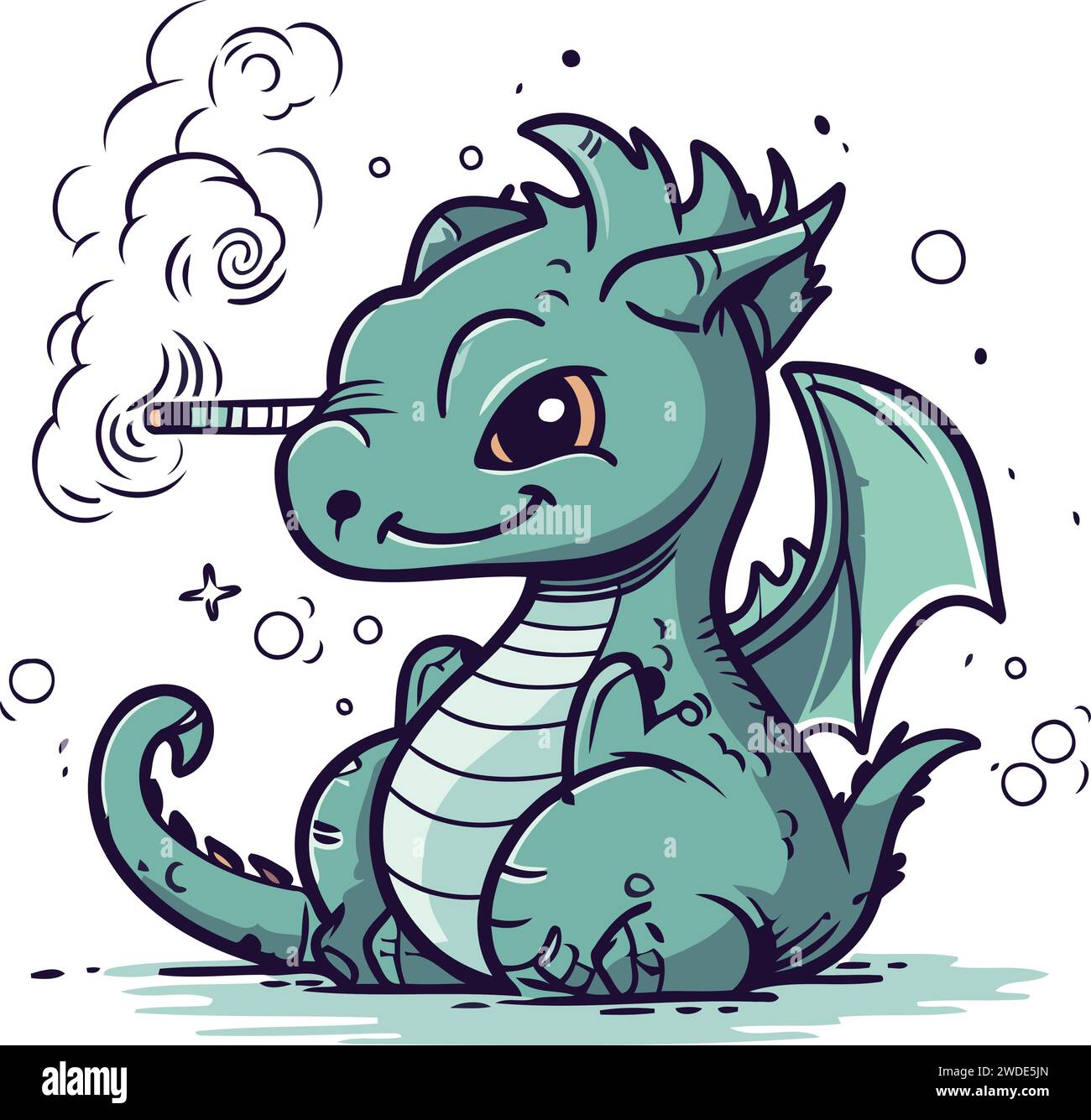 Illustration d'un dragon mignon fumant une cigarette. Illustration vectorielle. Illustration de Vecteur