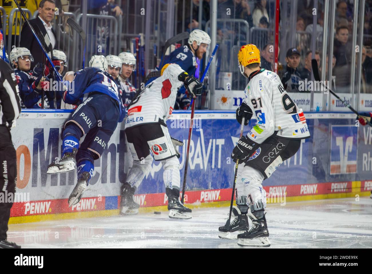 Spielszene Adler Mannheim gegen Fischtown Pinguins Bremerhaven (PENNY DEL ; Deutsche Eishockey Liga) Banque D'Images