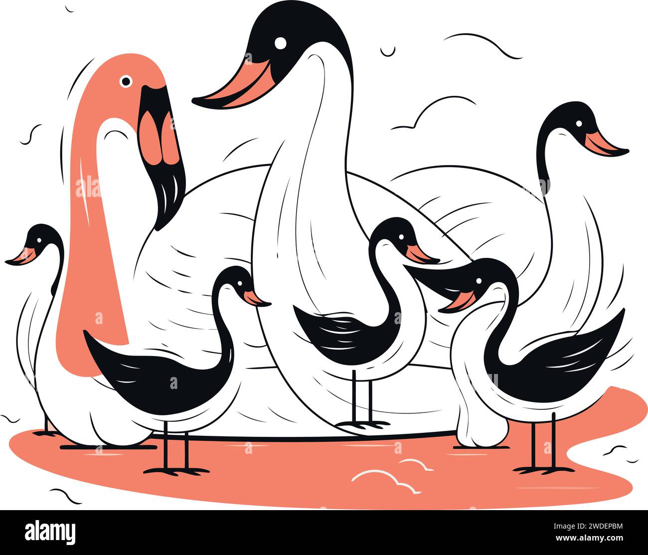 Famille de cygnes. Illustration vectorielle dans le style doodle. Illustration de Vecteur