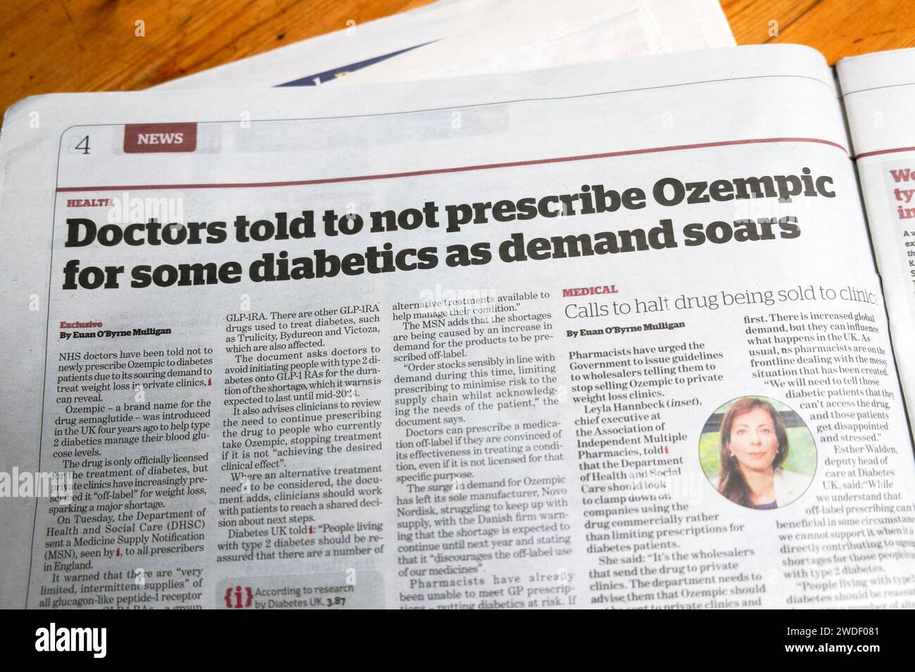 «Les médecins ont dit de ne pas prescrire Ozempc pour certains diabétiques comme la demande monte en flèche» i journal en tête de l'article sur les médicaments 30 juin 2023 Londres Royaume-Uni Banque D'Images