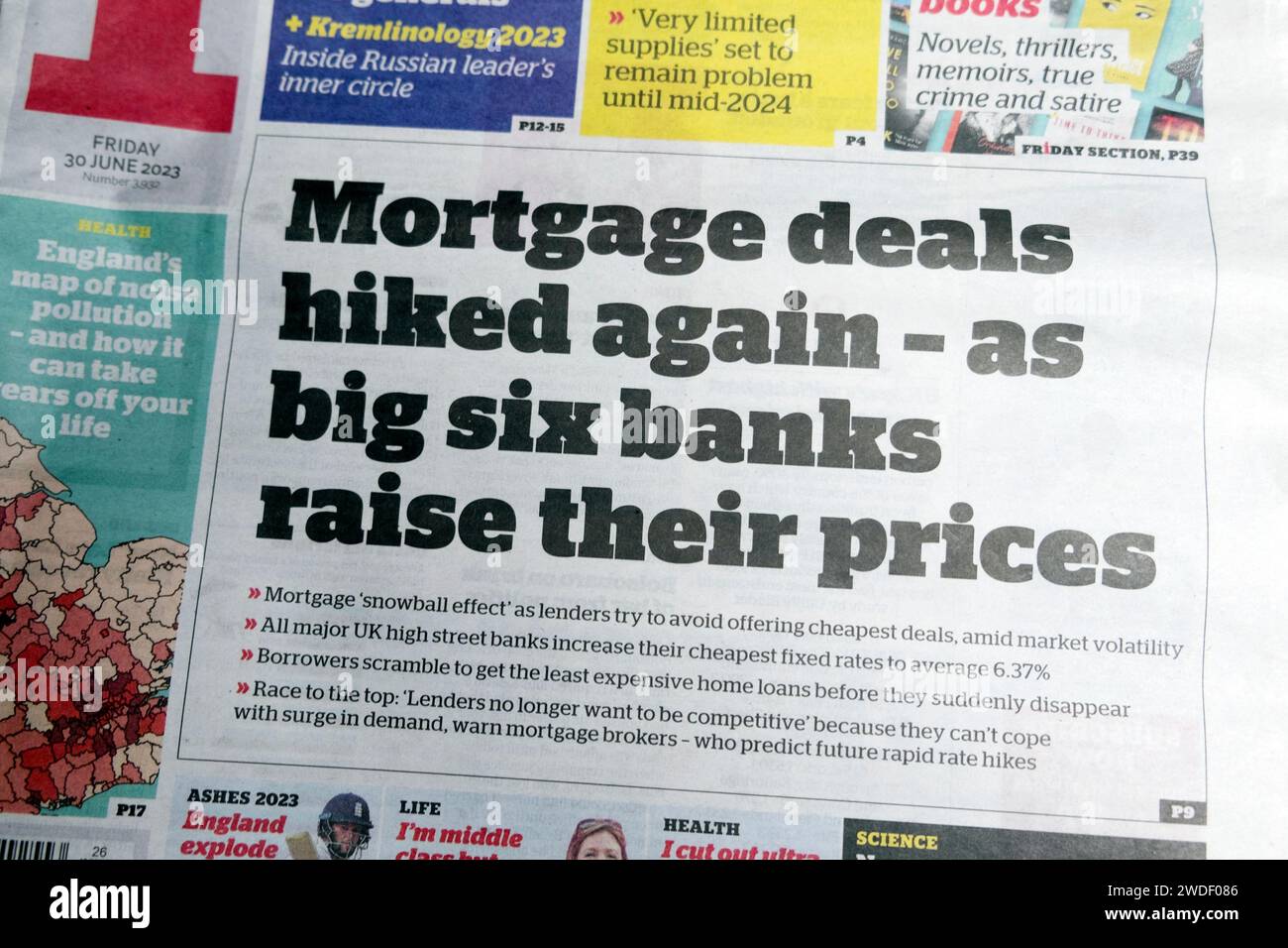 «Les transactions hypothécaires ont augmenté à nouveau - comme les six grandes banques augmentent leurs prix» i journal titre première page du marché du logement article 30 juin 2023 Londres Royaume-Uni Banque D'Images