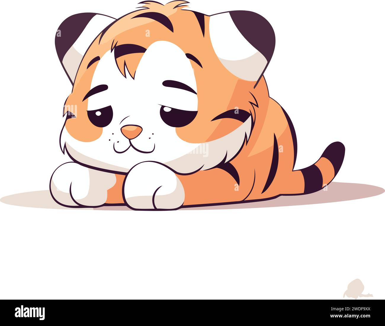 Mignon petit tigre couché. Illustration vectorielle dans le style de bande dessinée. Illustration de Vecteur