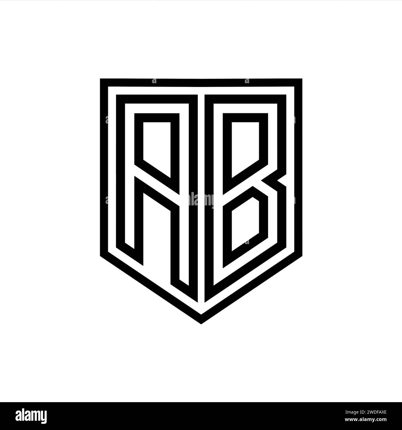 AB Letter logo monogramme bouclier ligne géométrique à l'intérieur du bouclier isolé modèle de conception de style Banque D'Images
