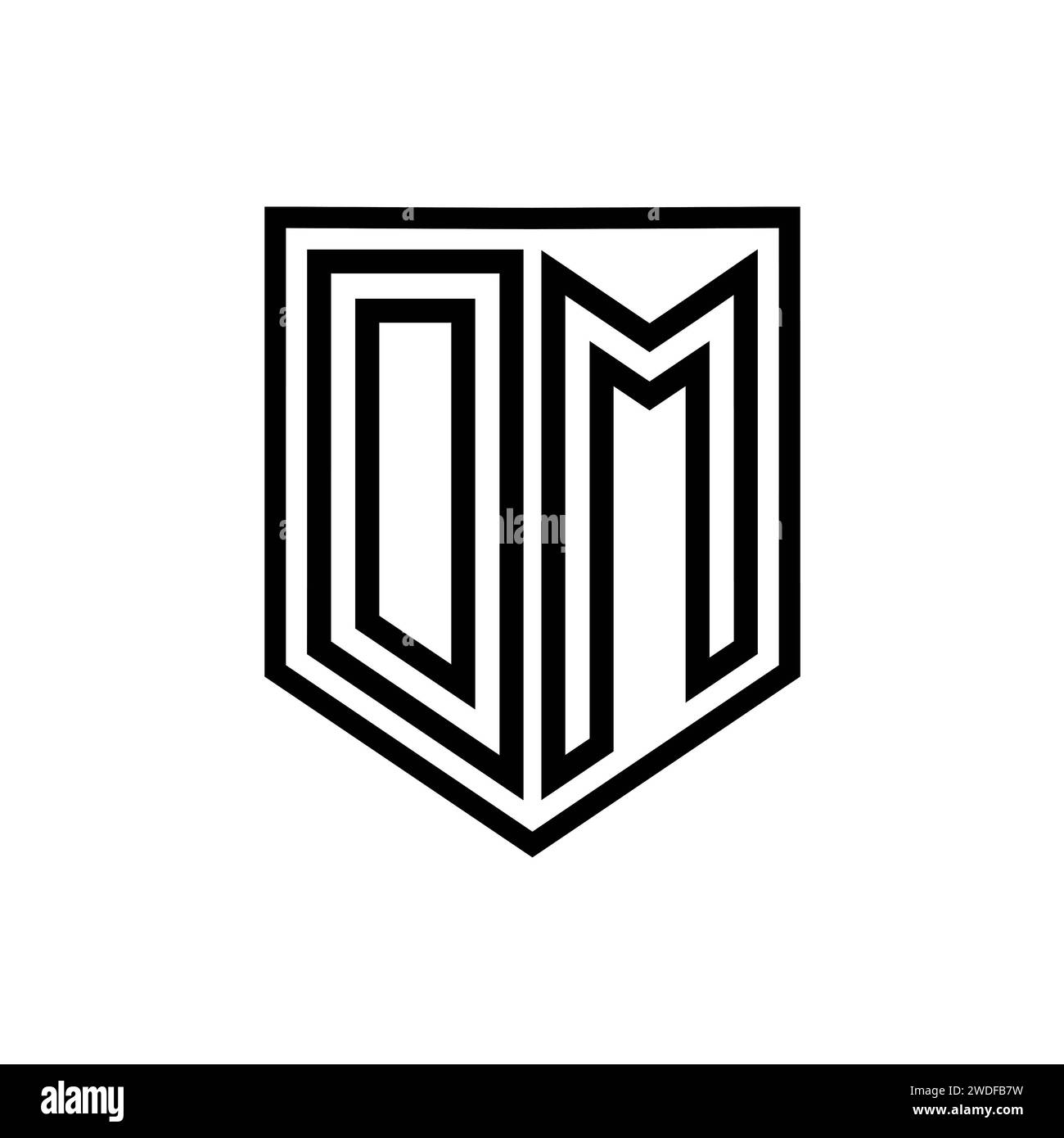 DM lettre logo monogramme bouclier ligne géométrique à l'intérieur du bouclier isolé modèle de conception de style Banque D'Images