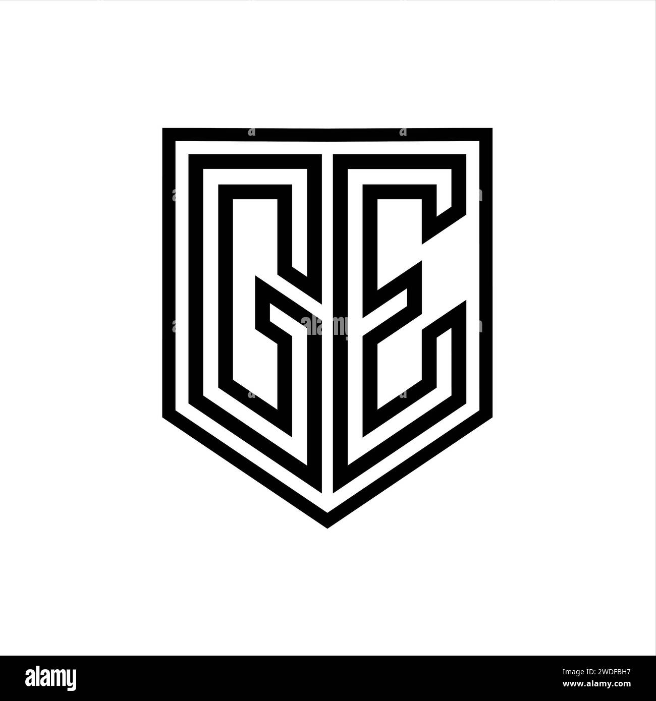 Logo GE lettre monogramme Shield ligne géométrique à l'intérieur du modèle de conception de style isolé de blindage Banque D'Images