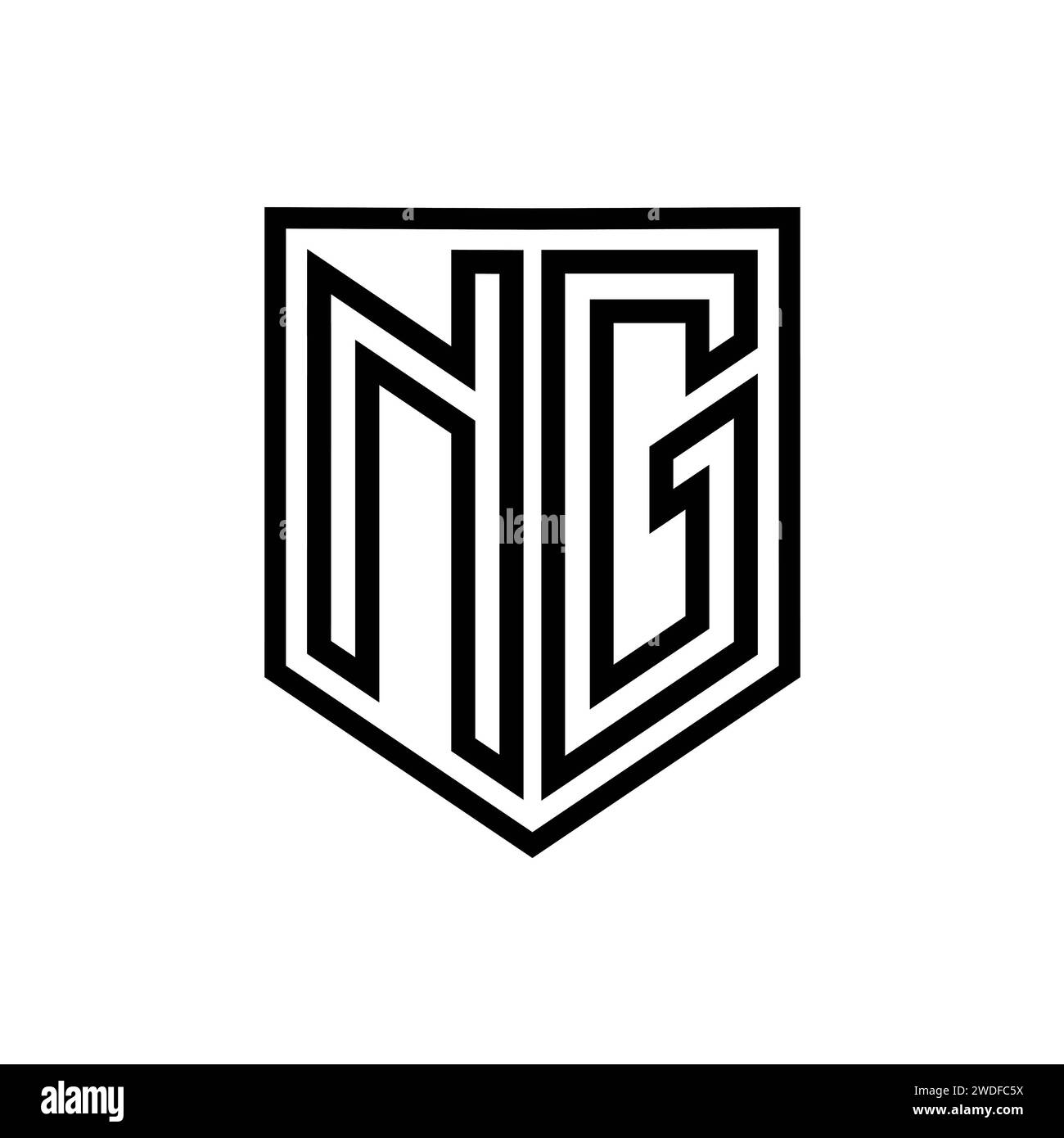 NG Letter logo monogramme bouclier ligne géométrique à l'intérieur du bouclier isolé modèle de conception de style Banque D'Images