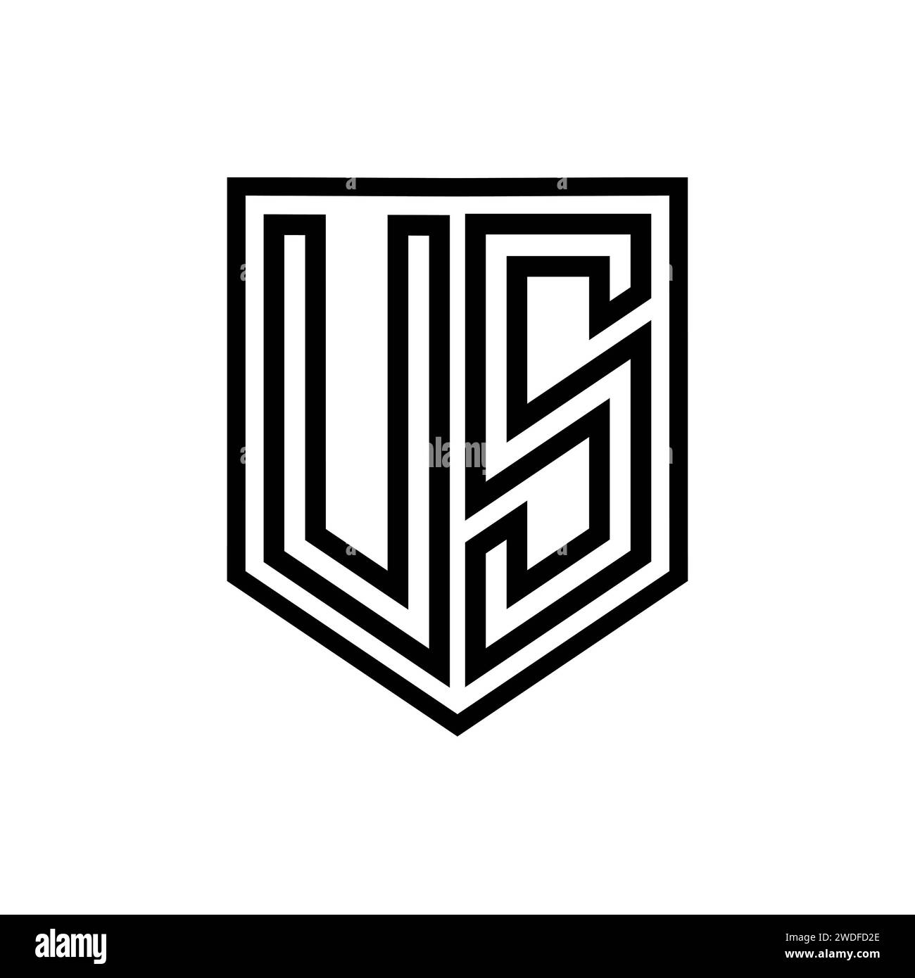 US Letter logo monogramme bouclier ligne géométrique à l'intérieur du bouclier isolé modèle de conception de style Banque D'Images