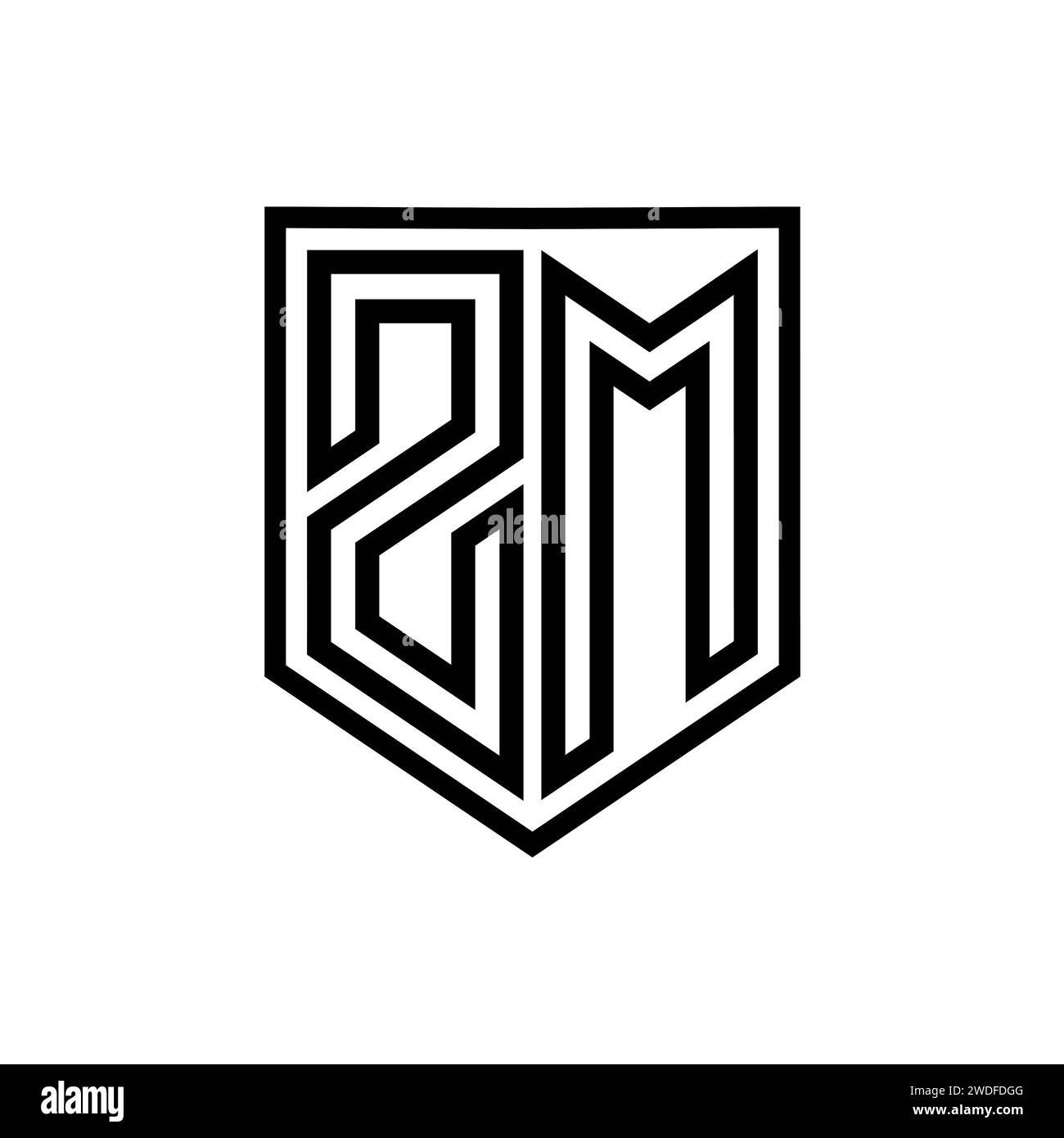 ZM lettre logo monogramme bouclier ligne géométrique à l'intérieur du bouclier isolé modèle de conception de style Banque D'Images