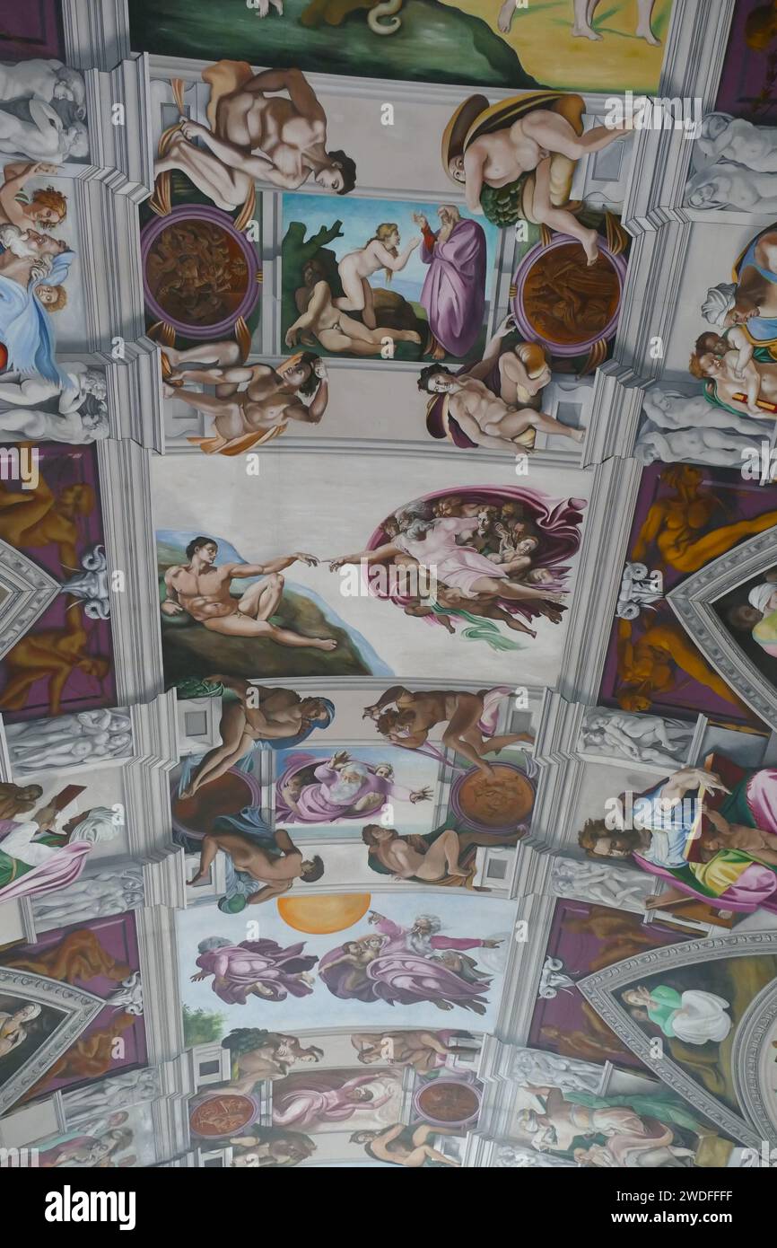 Reproduction plafond de la chapelle Sixtine par Gary Bevans à l'église des Martyrs anglais - Goring-by-Sea, Sussex Banque D'Images
