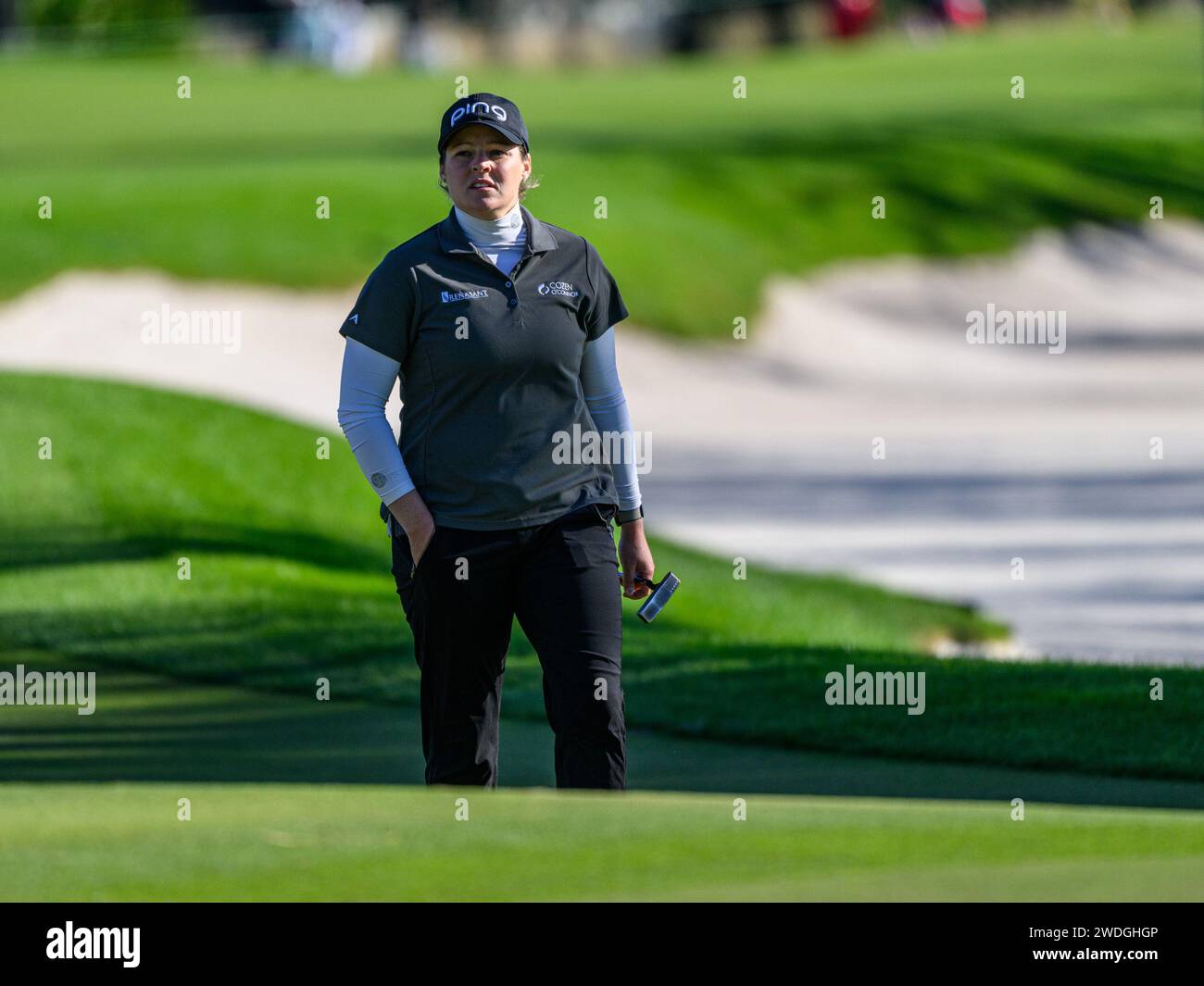 Orlando, FL, États-Unis. 20 janvier 2024. Ally Ewing approche du 18e green lors du troisième tour du Hilton Grand Vacations Tournament of Champions qui se tient au Lake Nona Golf & Country Club à Orlando, en Floride. Romeo T Guzman/CSM/Alamy Live News Banque D'Images