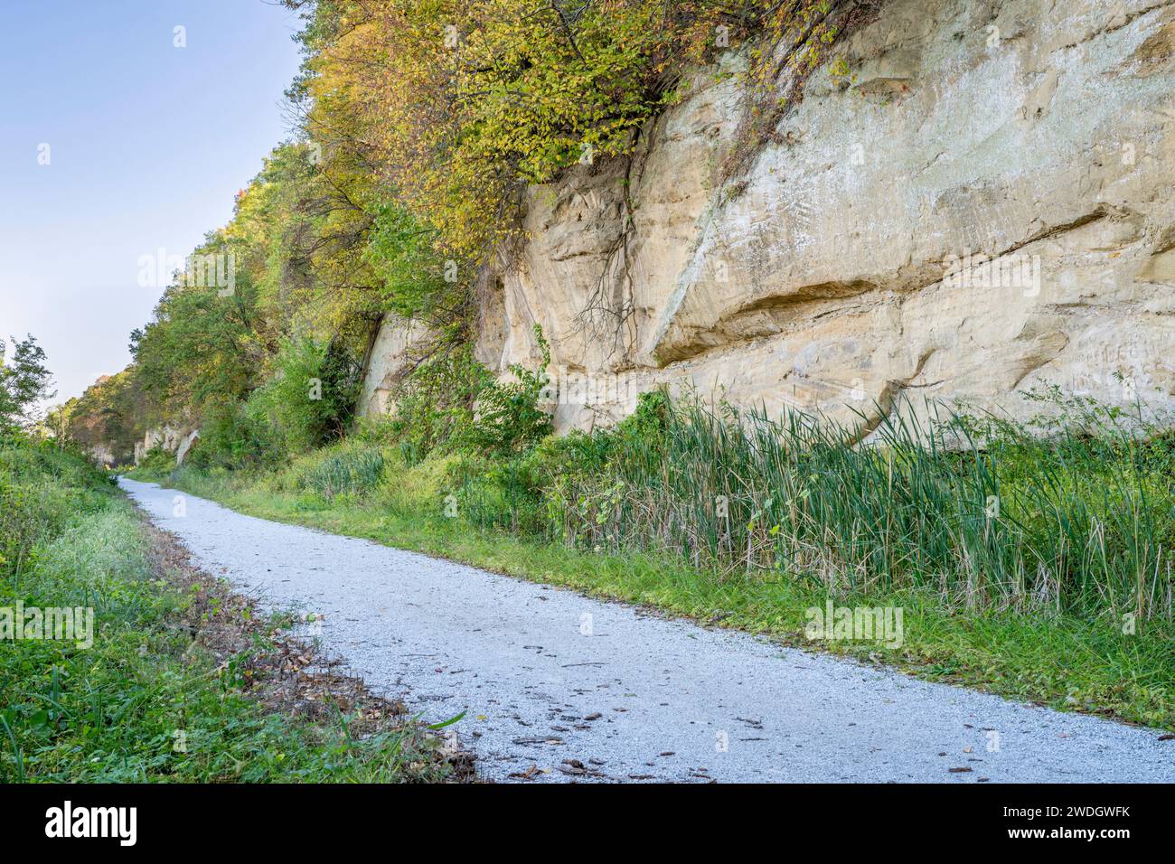 Route forestière en octobre - Steamboat Trace Trail converti d'un ancien chemin de fer près de Brownville, Nebraska Banque D'Images