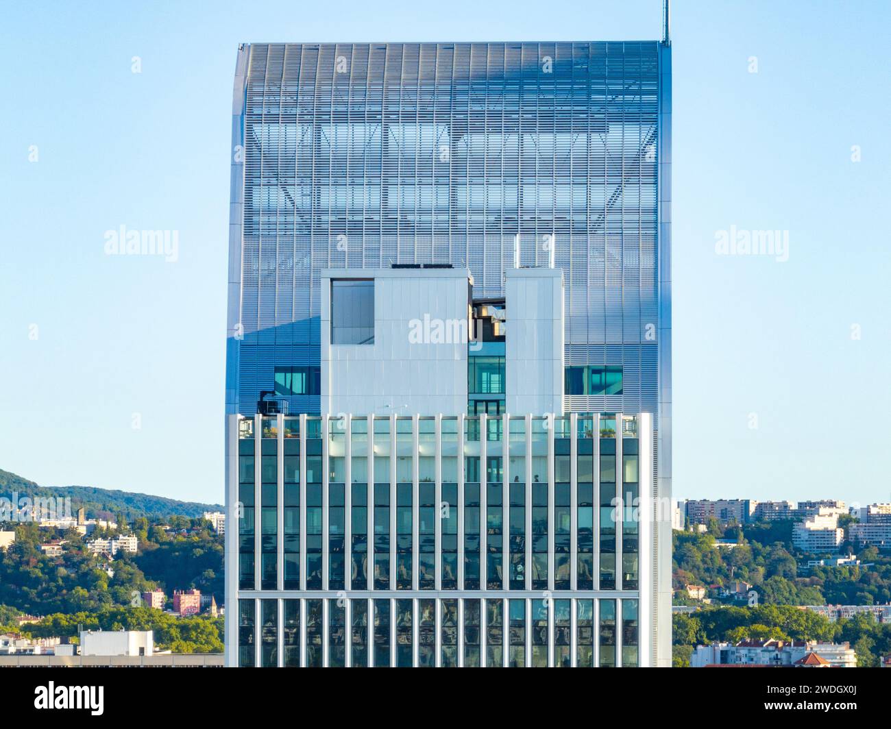 Étages supérieurs de la Tour Silex², tour de bureaux située dans le quartier central des affaires de la part-Dieu, à l'angle des rues rue Dr. Bouchut et R. Banque D'Images