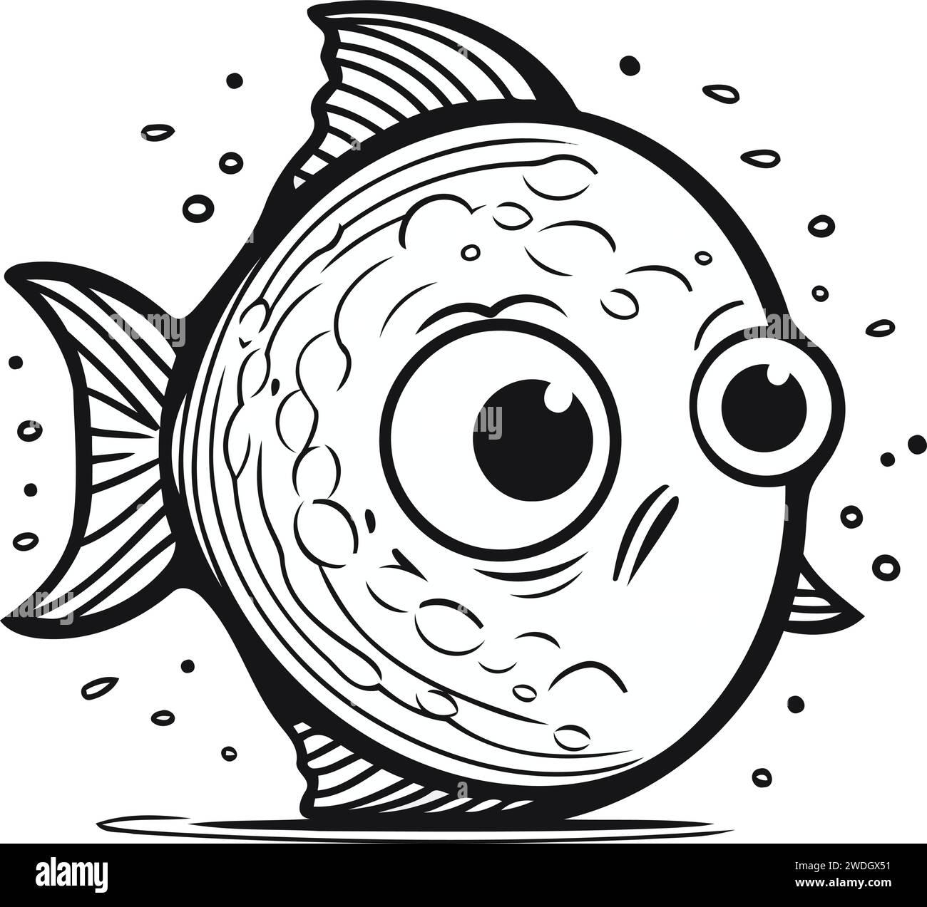 Illustration en noir et blanc d'un poisson drôle. Style dessin animé. Vecteur. Illustration de Vecteur