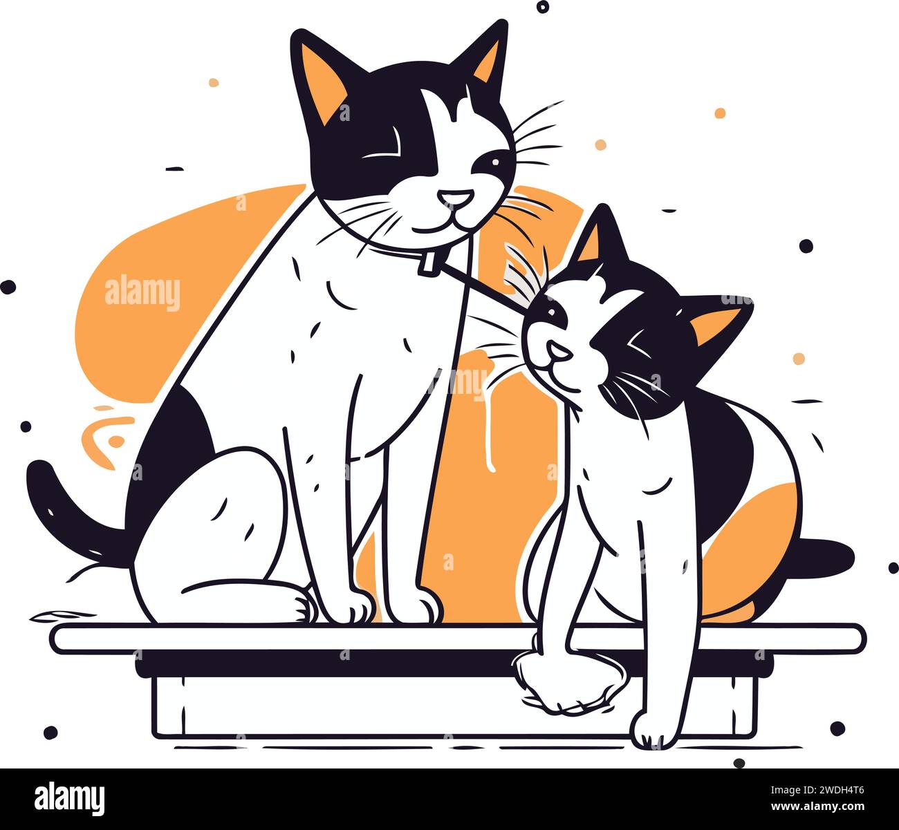 Illustration vectorielle de deux chats assis sur un banc et jouant l'un avec l'autre. Illustration de Vecteur